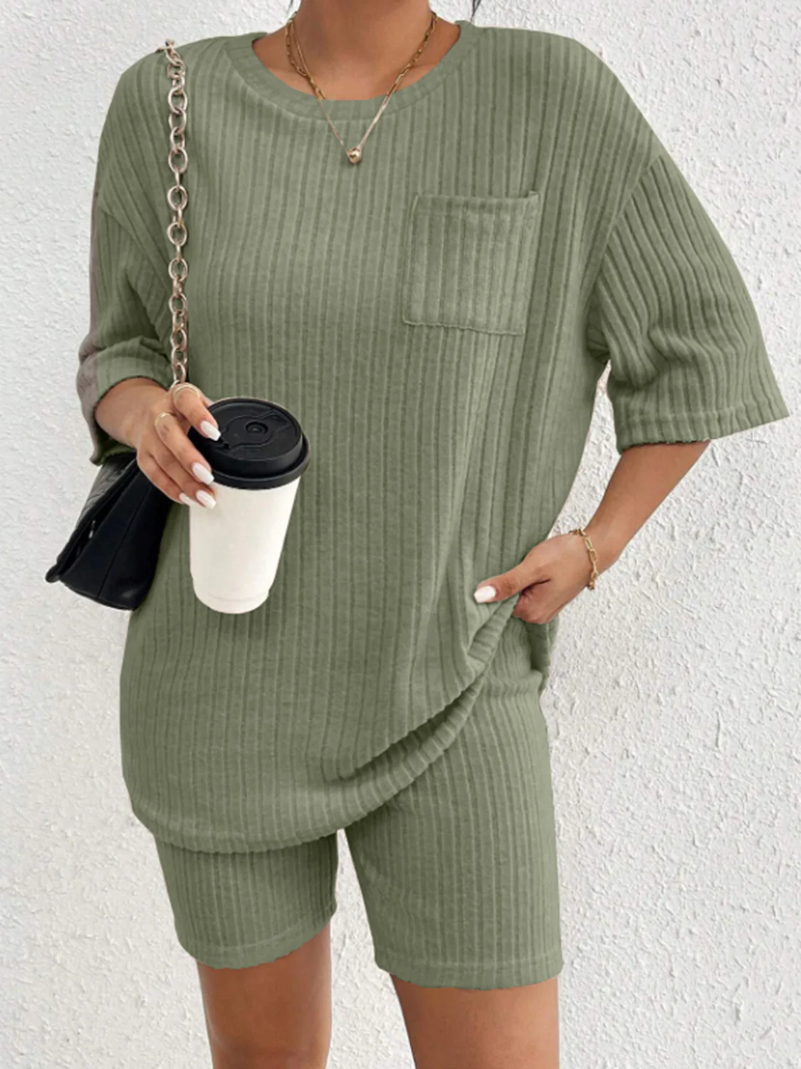 Ribbed Round Neck Top and Shorts Set - Image 28