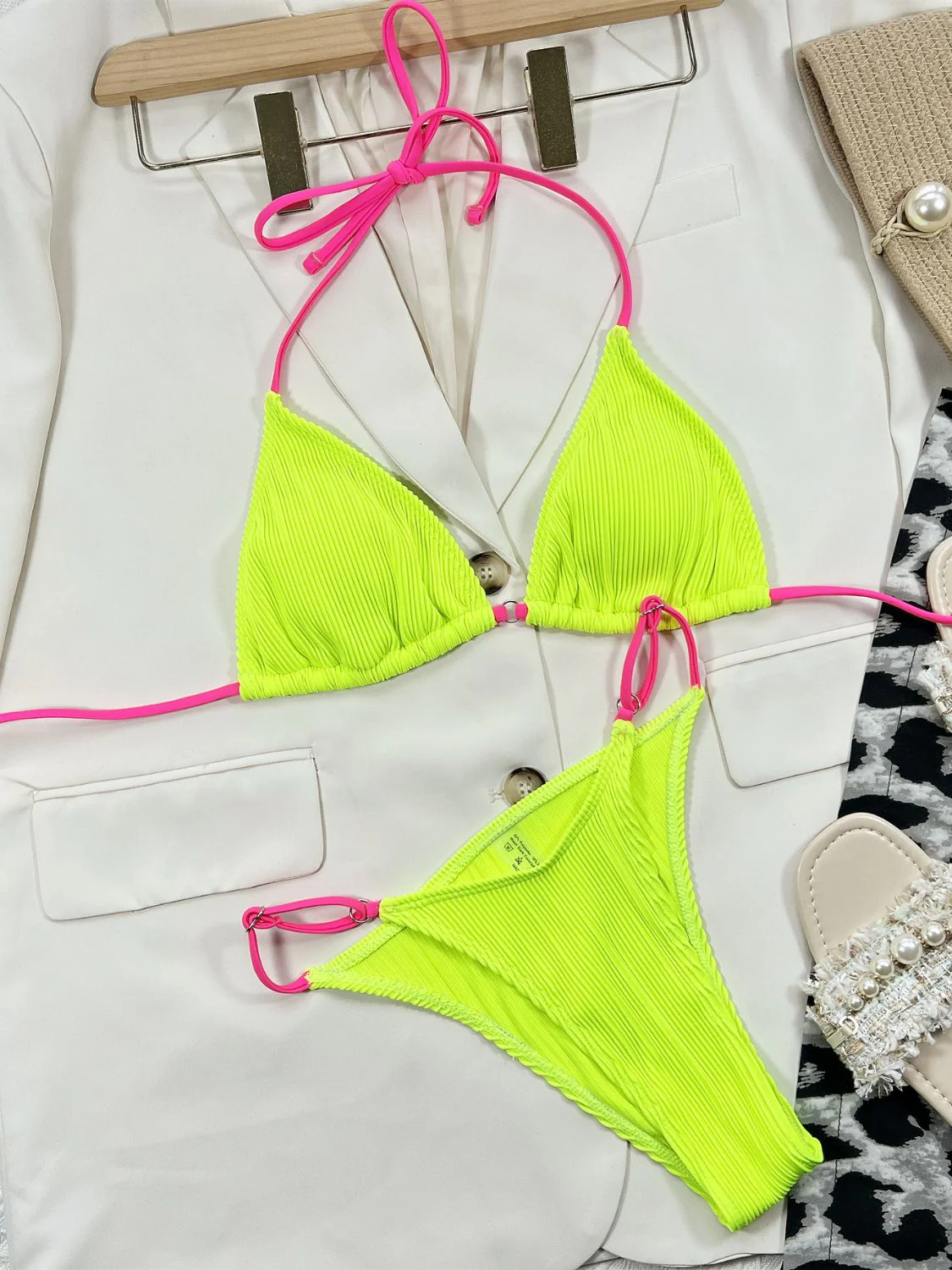 Ribbed Tie Back Bikini Set - Image 3