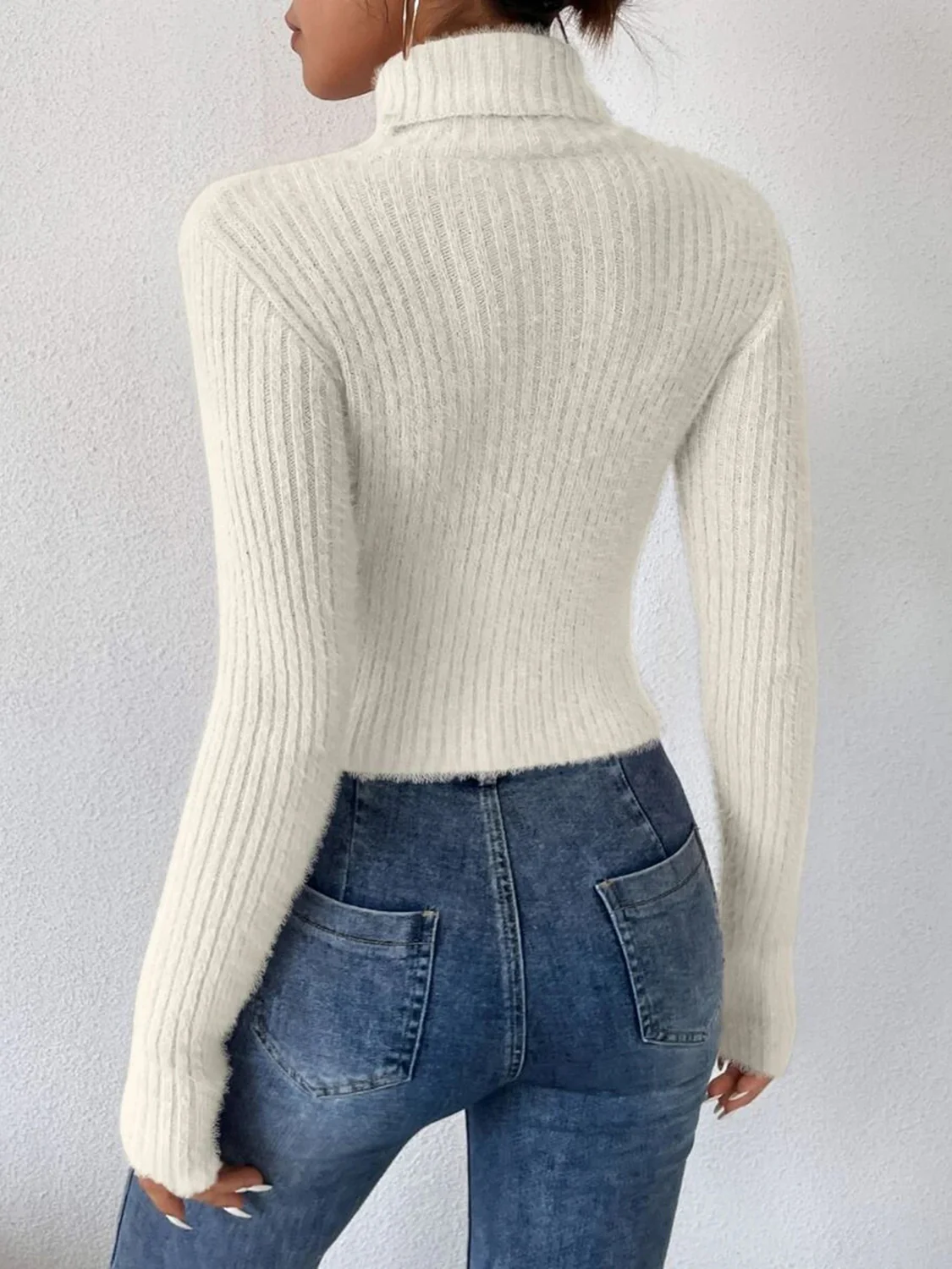 Ribbed Turtleneck Long Sleeve Sweater - Image 10