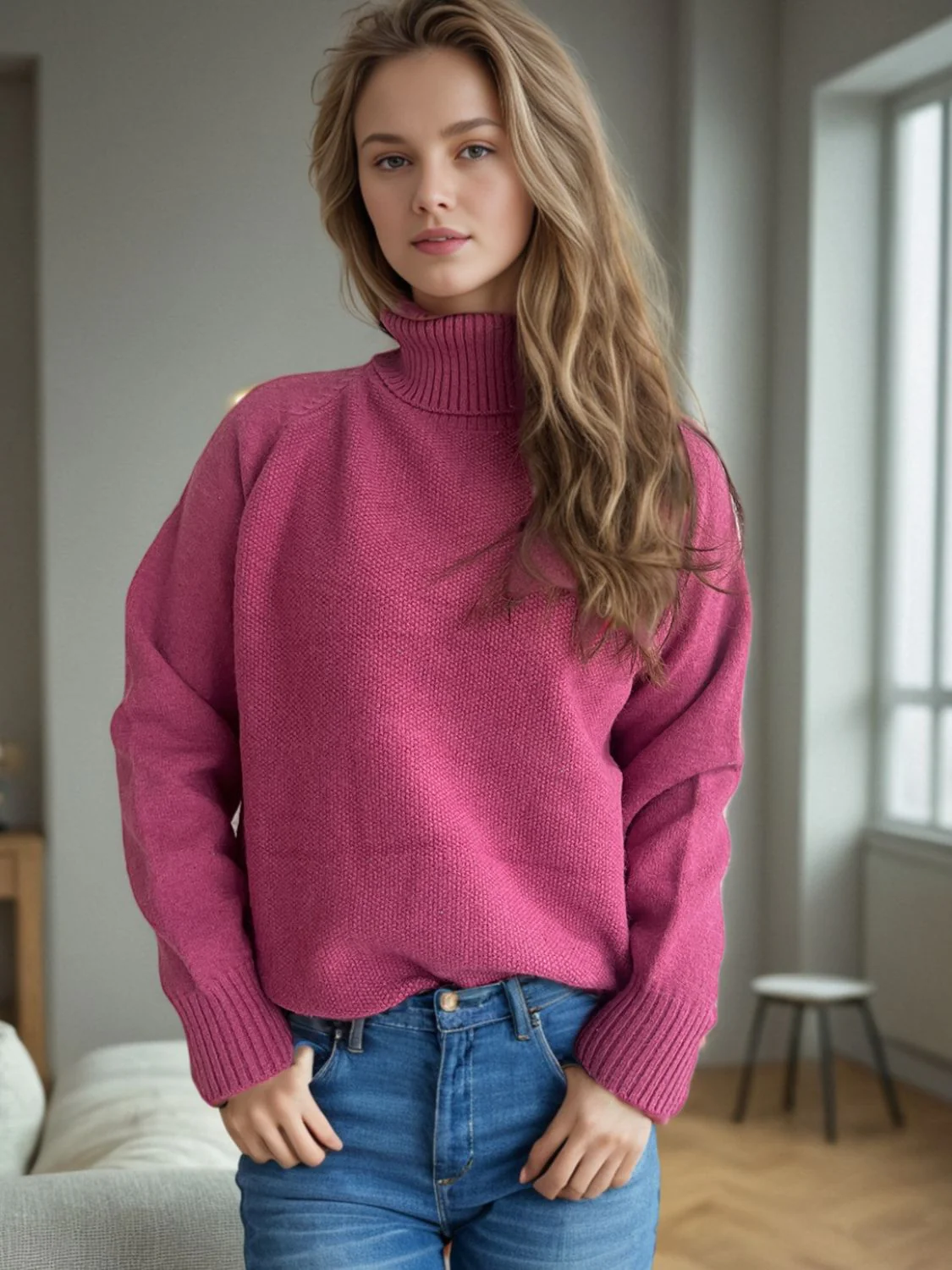 Ribbed Turtleneck Raglan Sleeve Sweater - Image 10