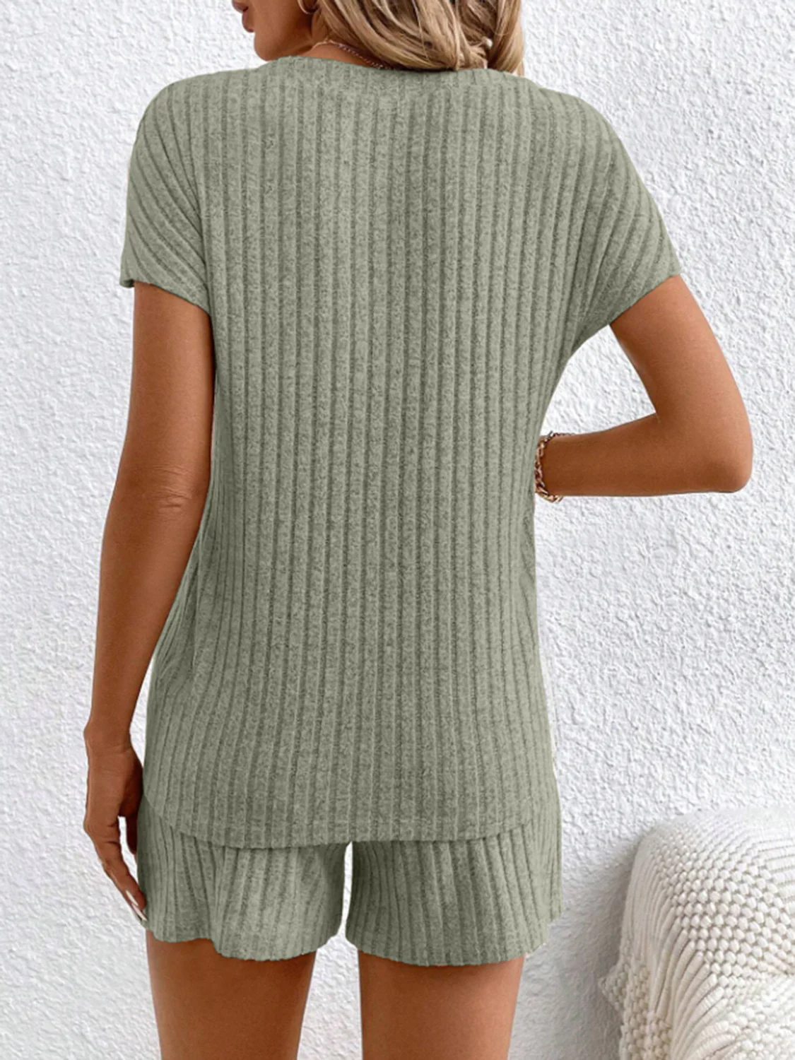 Ribbed V-Neck Top and Shorts Set - Image 11