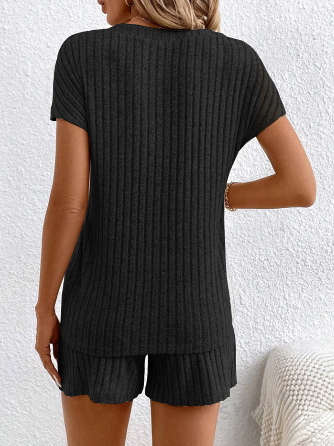 Ribbed V-Neck Top and Shorts Set - Image 7