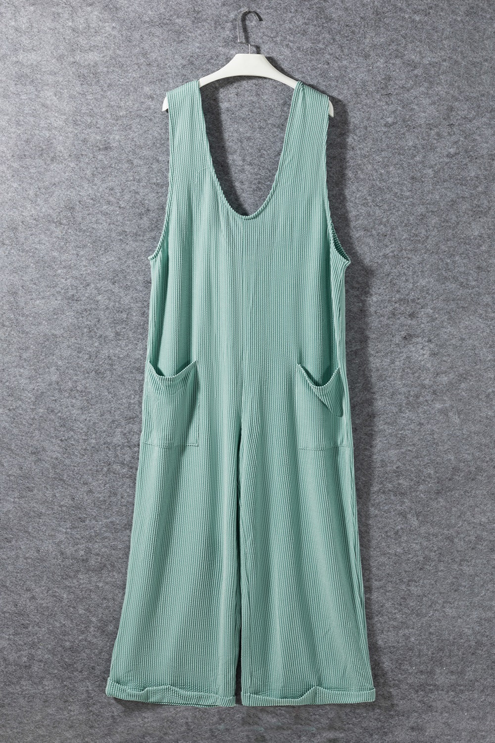 Ribbed V-Neck Wide Leg Jumpsuit with Pockets - Image 10