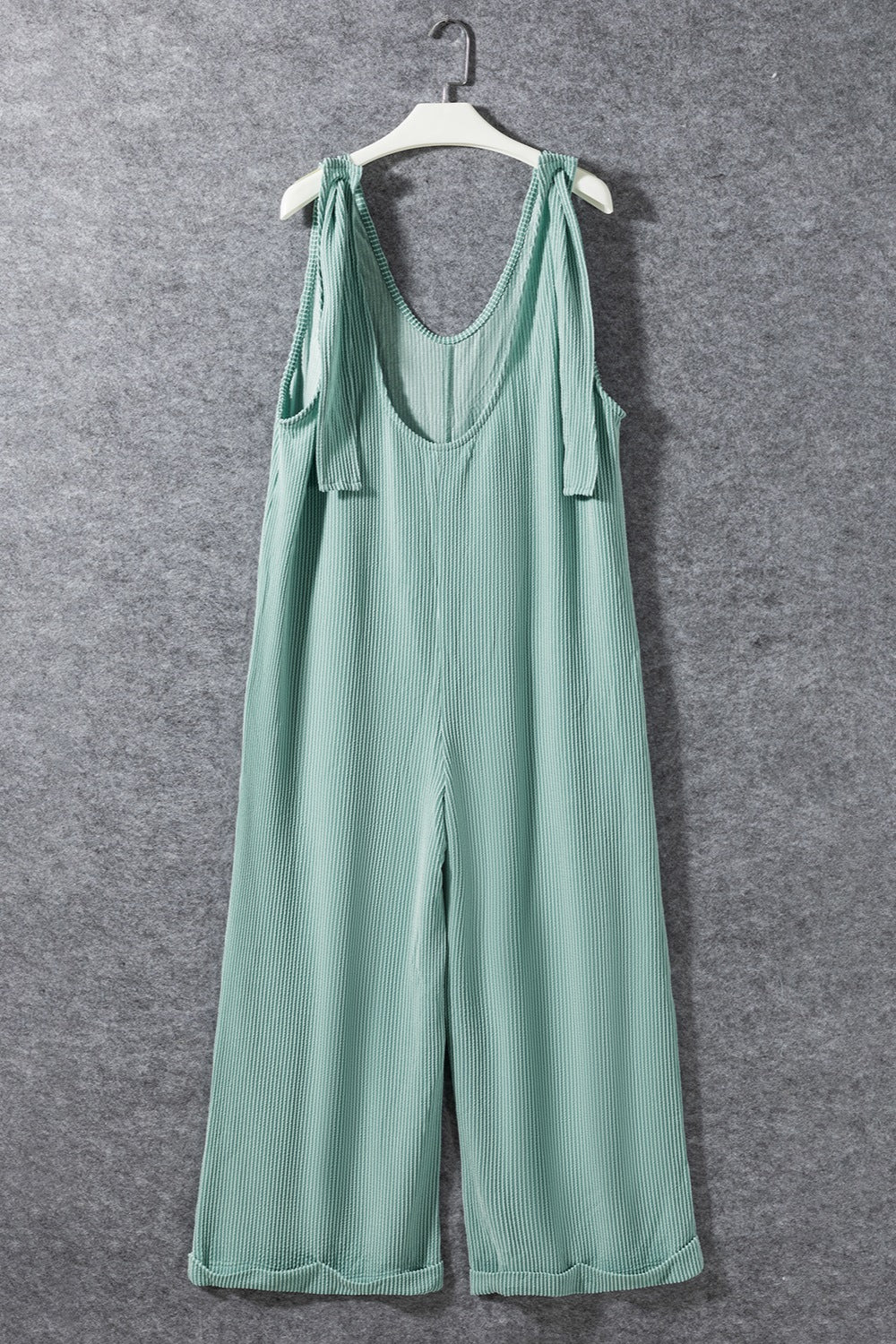 Ribbed V-Neck Wide Leg Jumpsuit with Pockets - Image 11