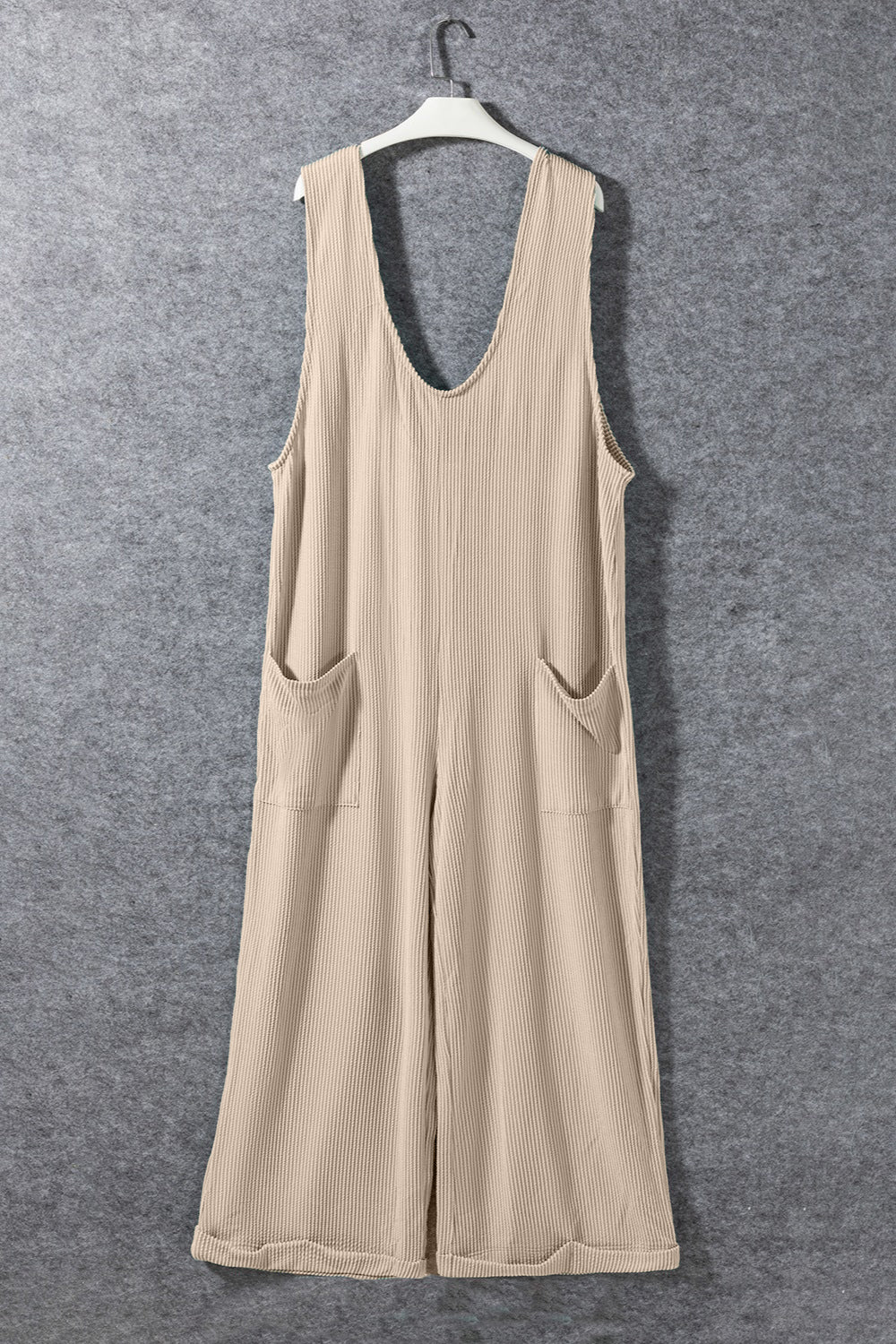 Ribbed V-Neck Wide Leg Jumpsuit with Pockets - Image 2