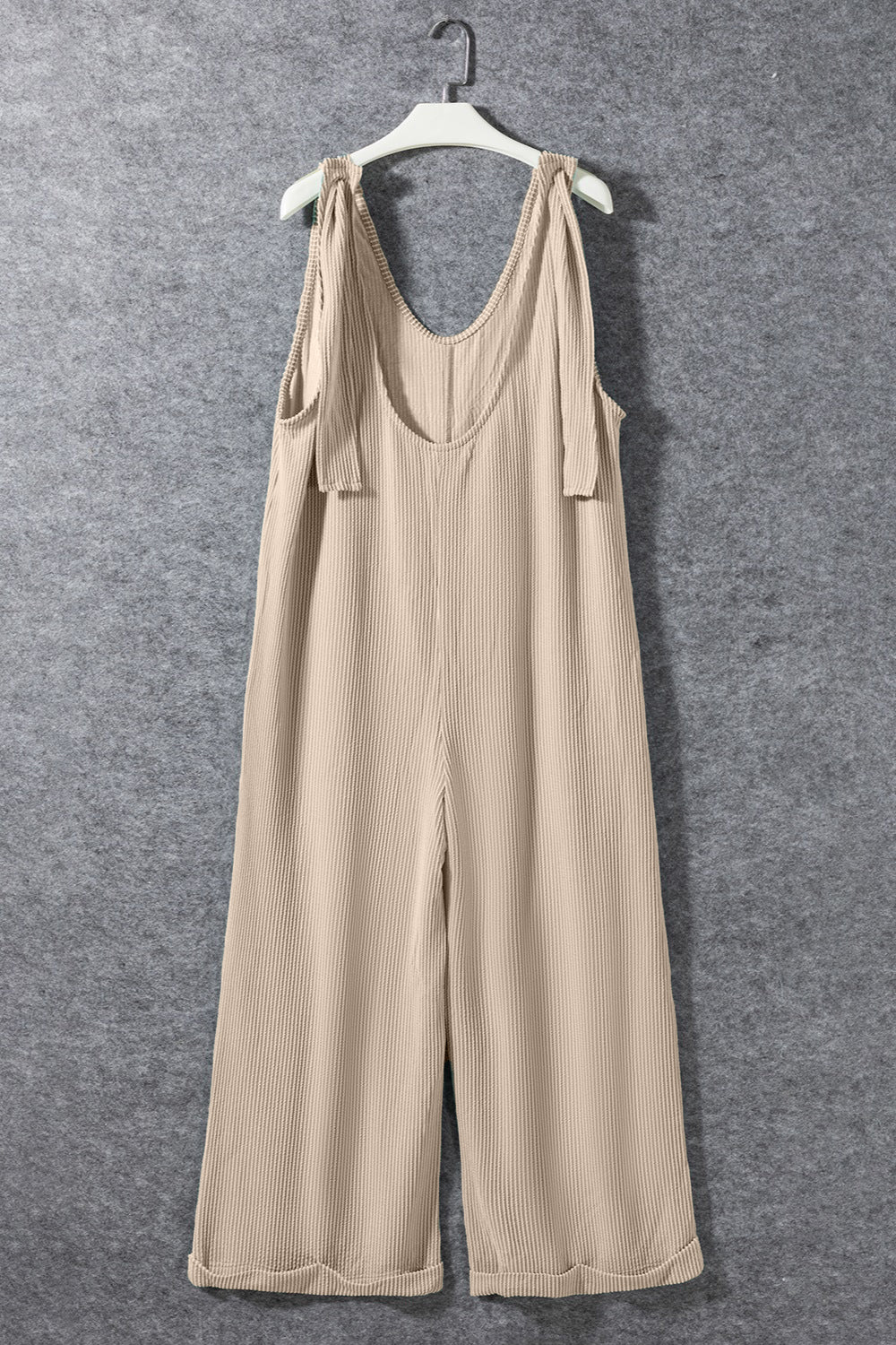 Ribbed V-Neck Wide Leg Jumpsuit with Pockets - Image 3