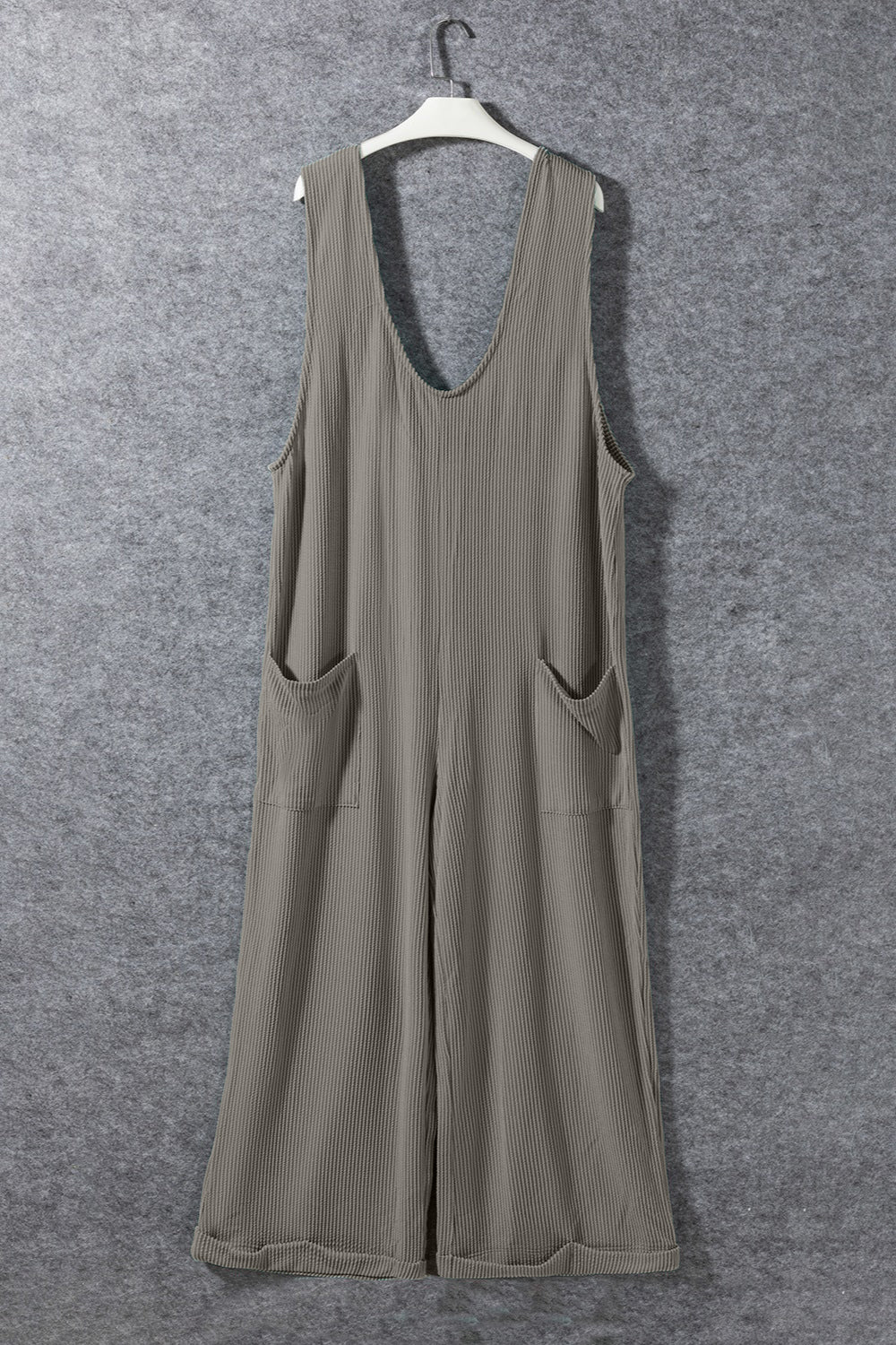 Ribbed V-Neck Wide Leg Jumpsuit with Pockets - Image 5