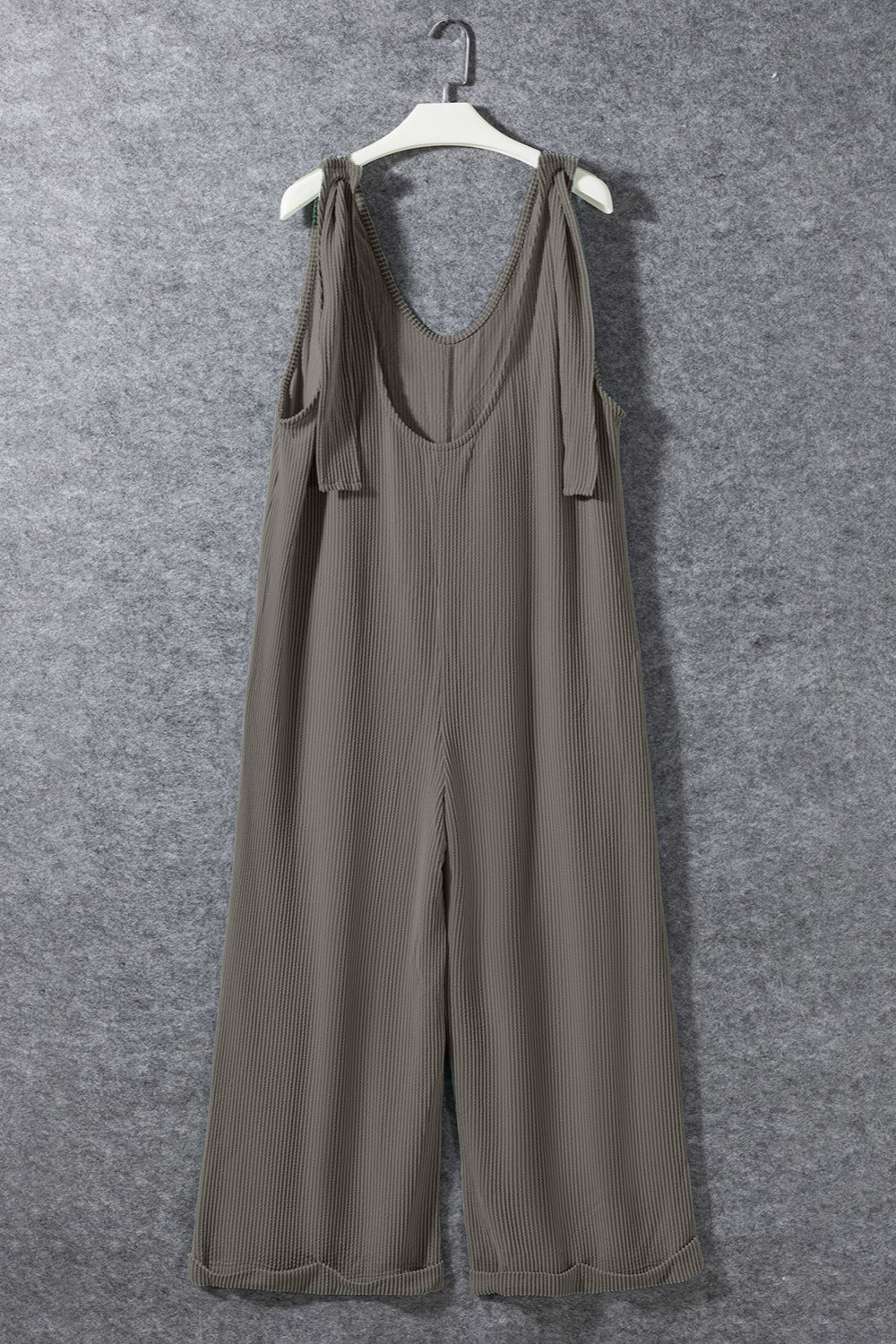 Ribbed V-Neck Wide Leg Jumpsuit with Pockets - Image 6