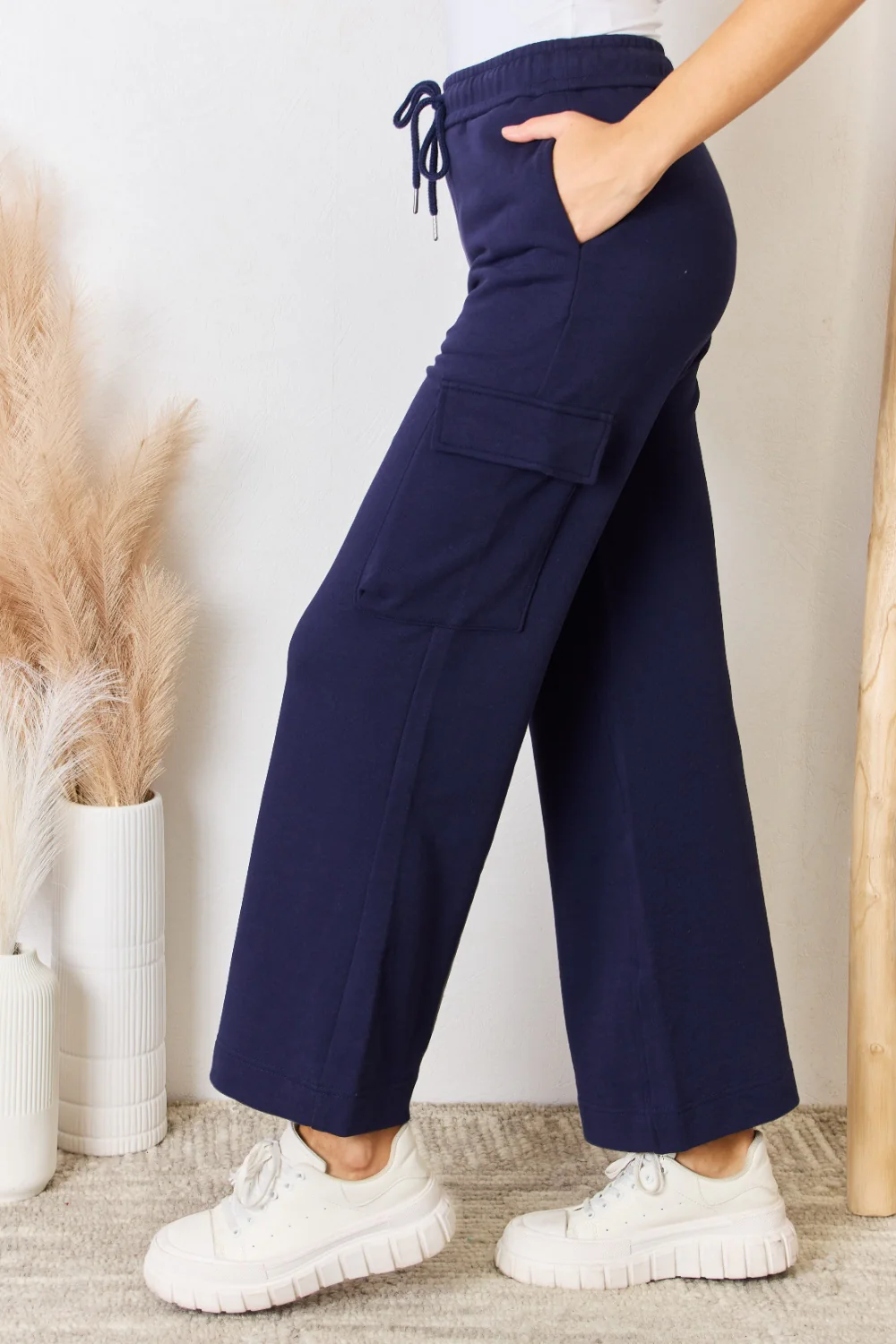 RISEN Drawstring Relaxed Cargo Wide Leg Pants - Image 3