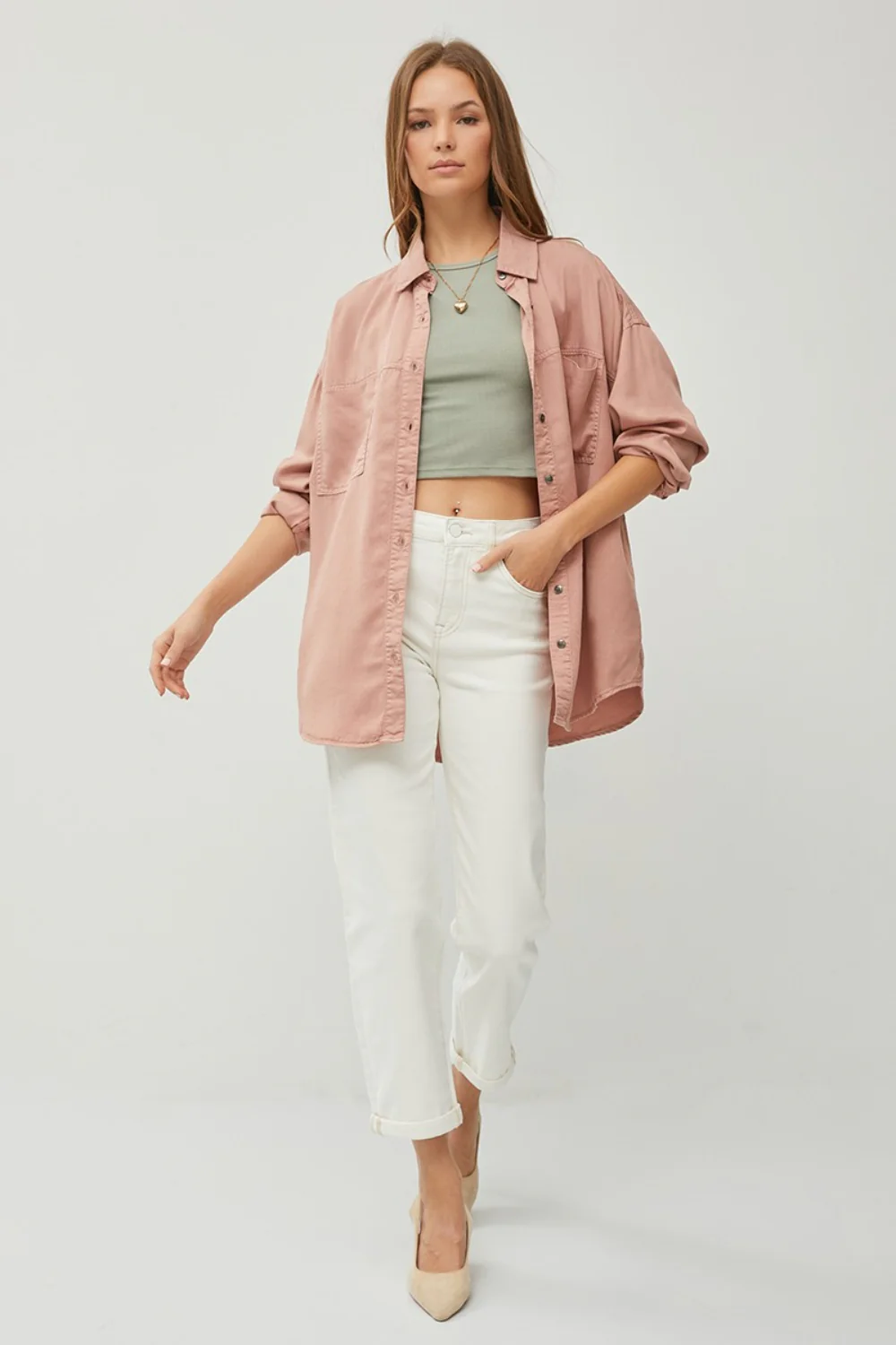 RISEN Full Size Button Up Long Sleeve Denim Shirt - Image 5