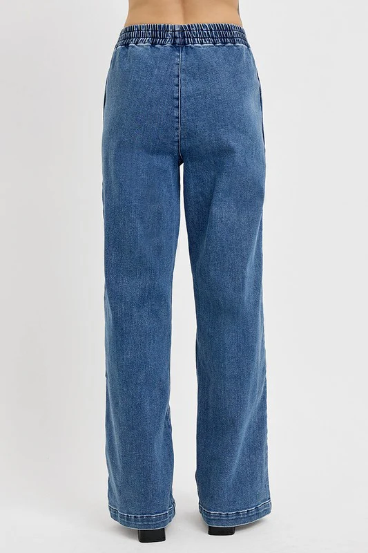 RISEN Full Size Elastic Waist Wide Leg Jeans Plus Size - Image 2