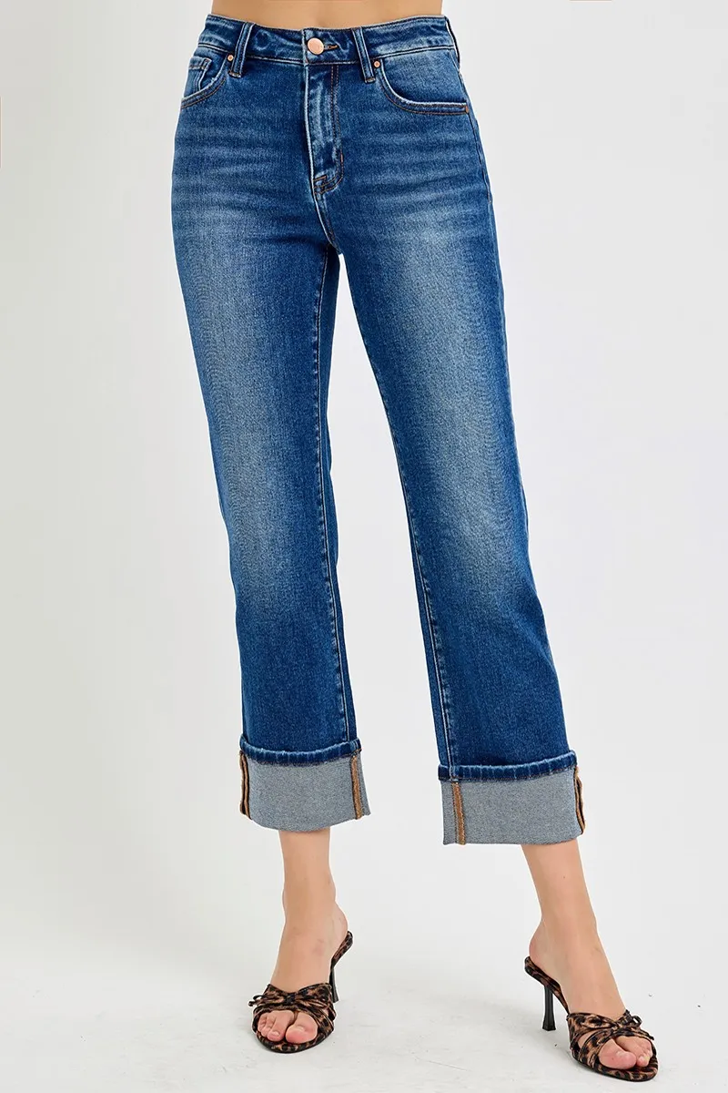 RISEN Full Size High Rise Ankle Straight Cuffed Jeans Plus Size - Image 2