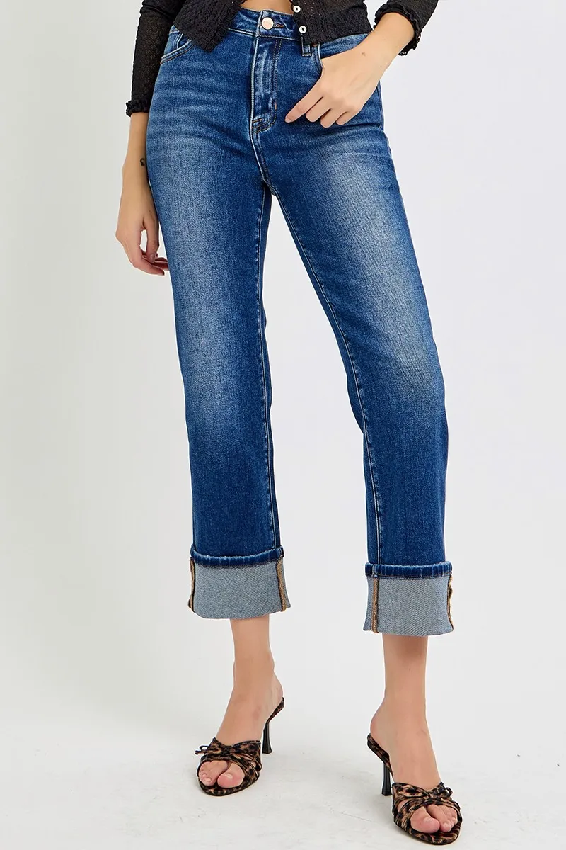 RISEN Full Size High Rise Ankle Straight Cuffed Jeans Plus Size - Image 3