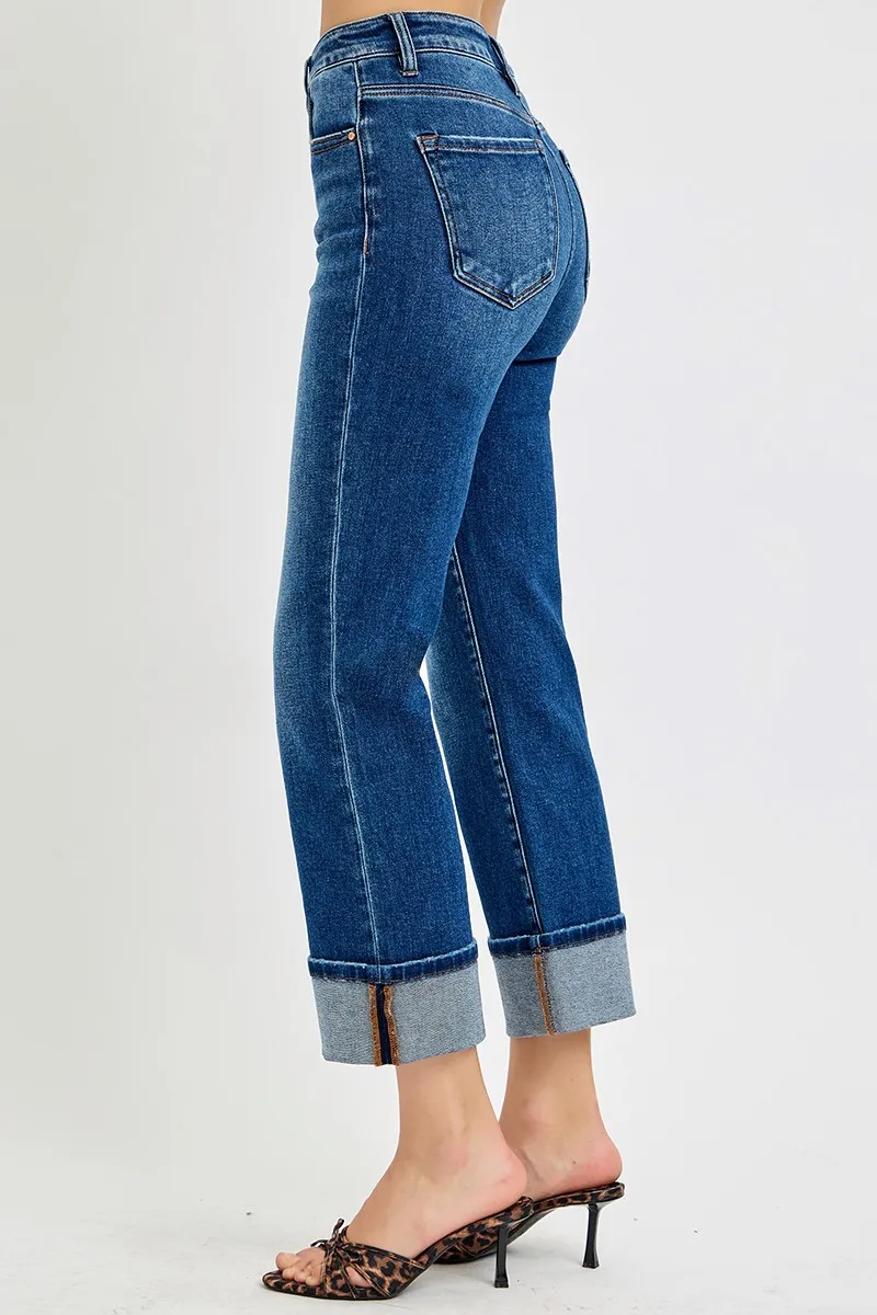 RISEN Full Size High Rise Ankle Straight Cuffed Jeans Plus Size - Image 4