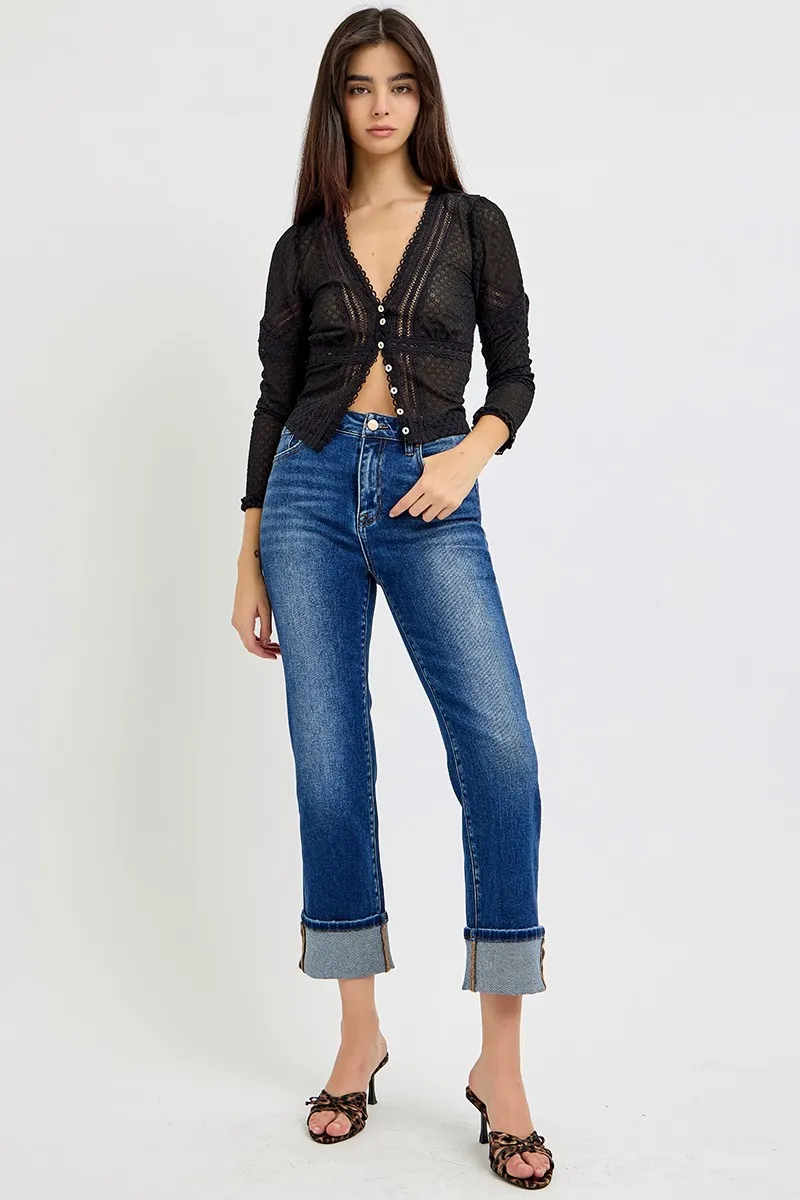 RISEN Full Size High Rise Ankle Straight Cuffed Jeans Plus Size - Image 6