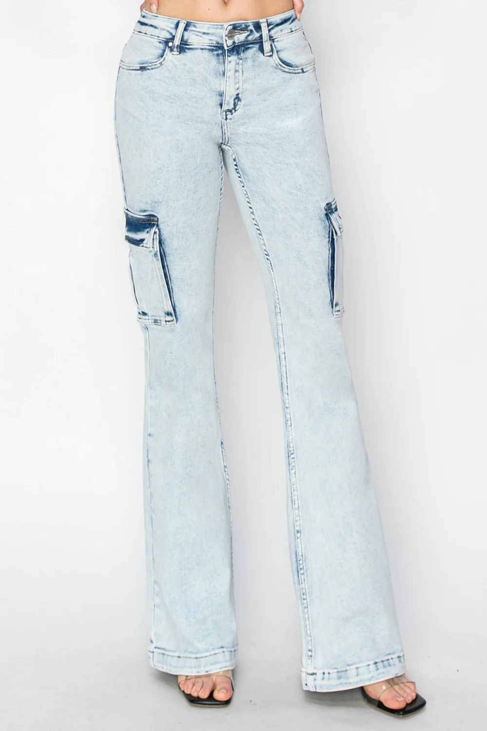 RISEN Full Size High Rise Cargo Flare Jeans - Image 5