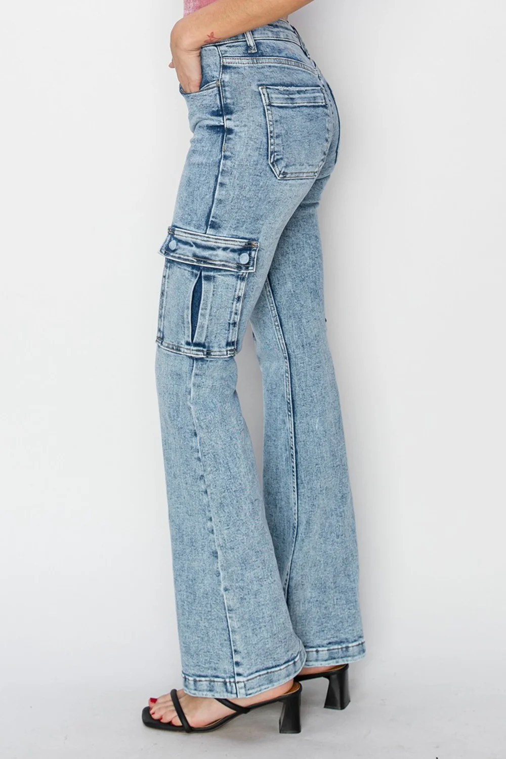 RISEN Full Size High Rise Cargo Flare Jeans - Image 3