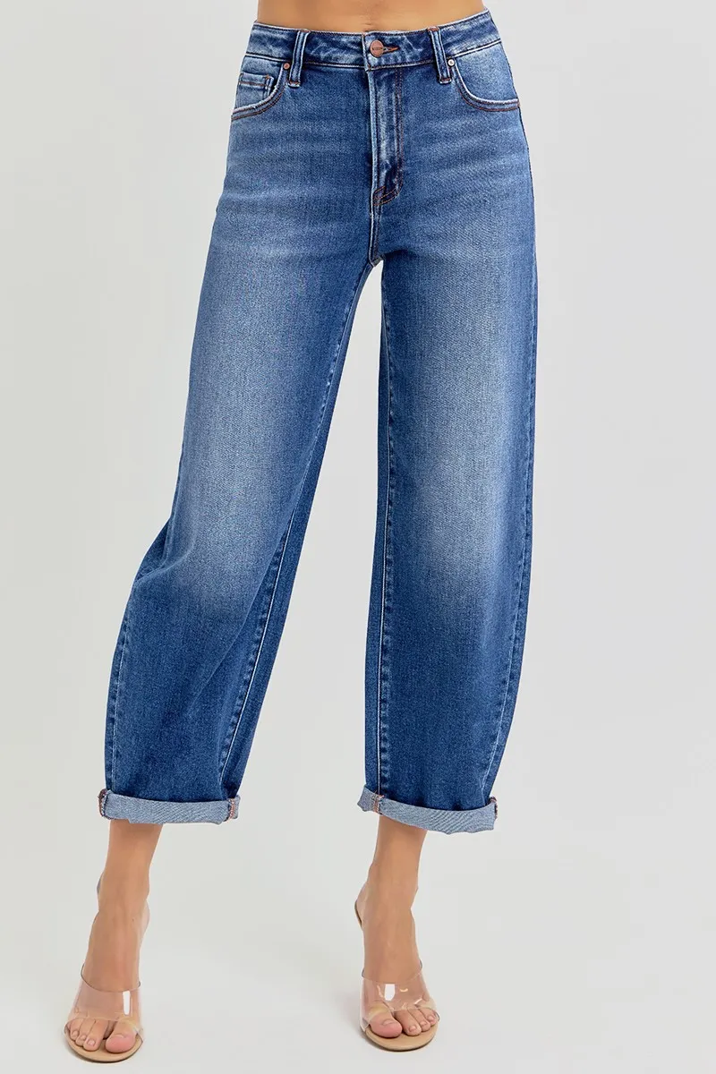 RISEN Full Size High Rise Crop Mild Barrel Jeans Plus Size - Image 2