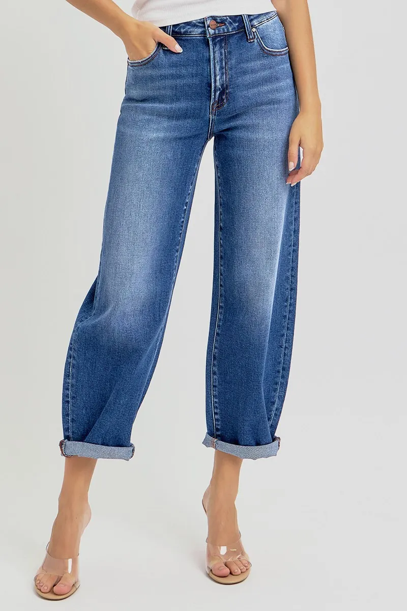RISEN Full Size High Rise Crop Mild Barrel Jeans Plus Size - Image 3
