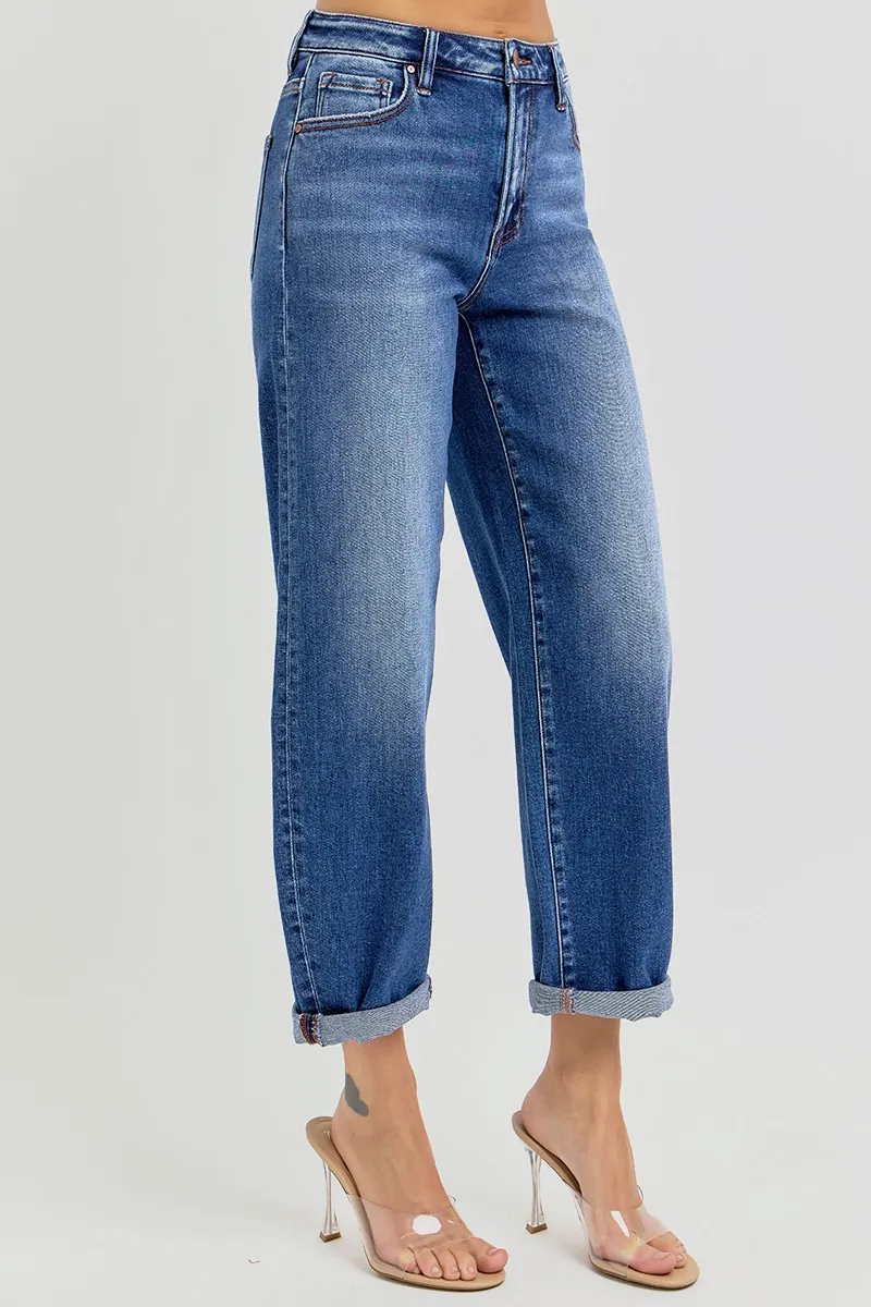 RISEN Full Size High Rise Crop Mild Barrel Jeans Plus Size - Image 4