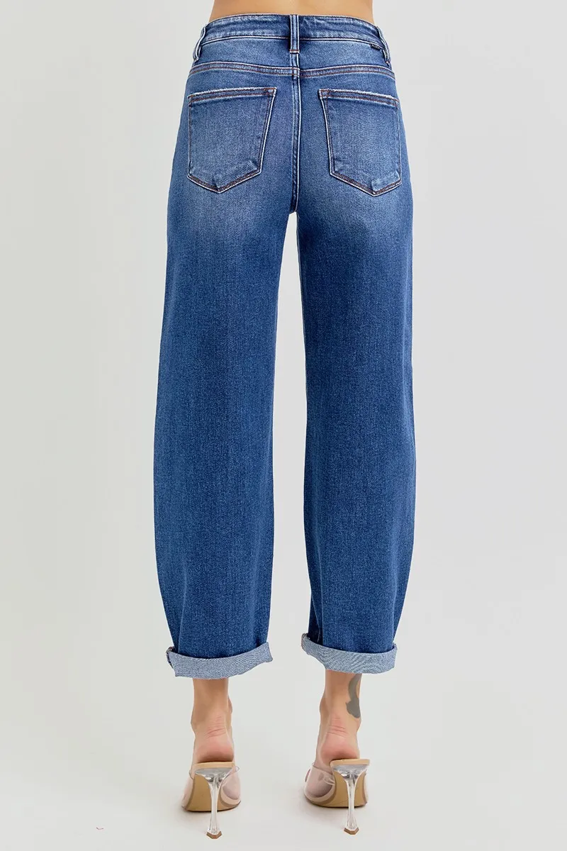 RISEN Full Size High Rise Crop Mild Barrel Jeans Plus Size - Image 5