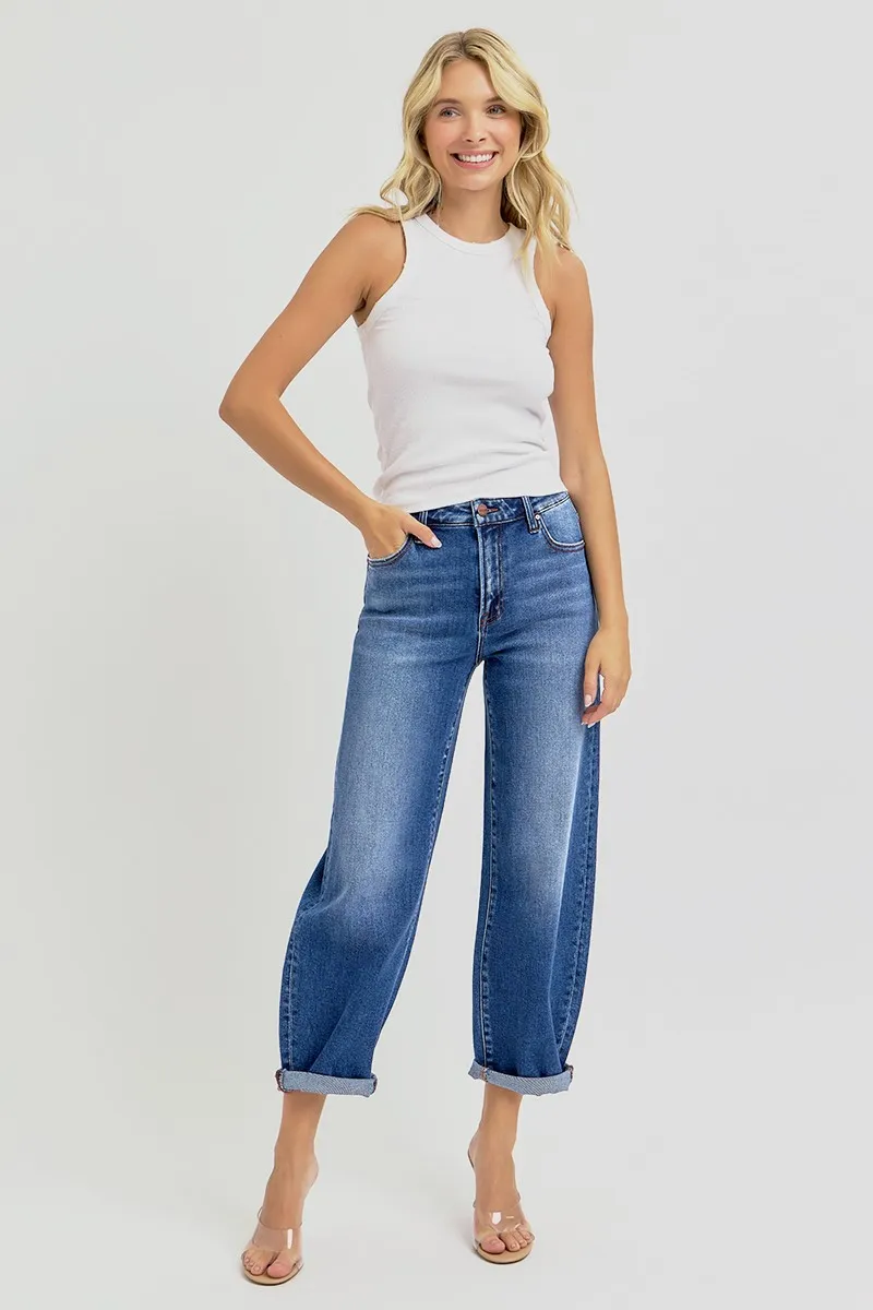 RISEN Full Size High Rise Crop Mild Barrel Jeans Plus Size - Image 6