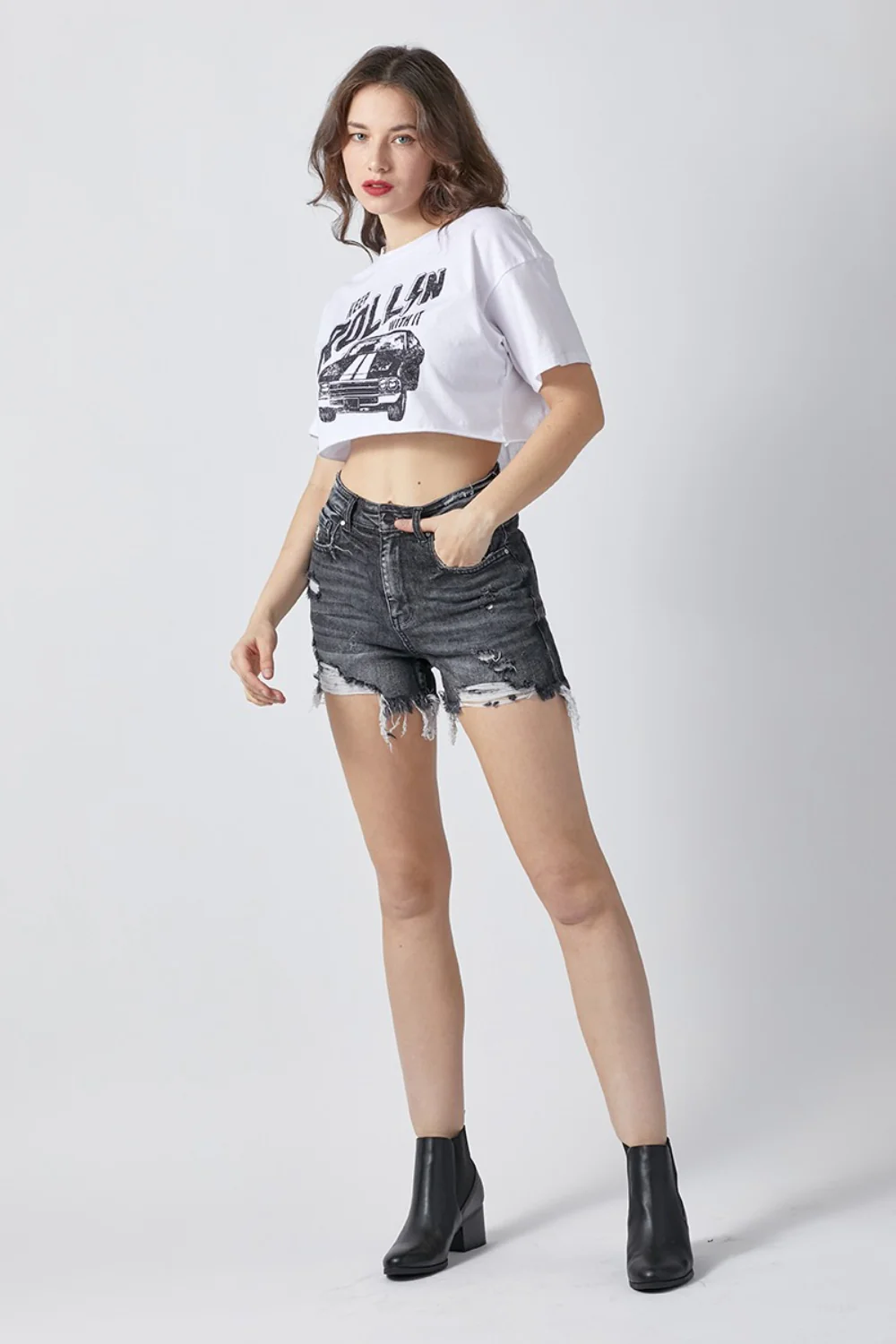 RISEN Full Size High Rise Distressed Denim Shorts - Image 5