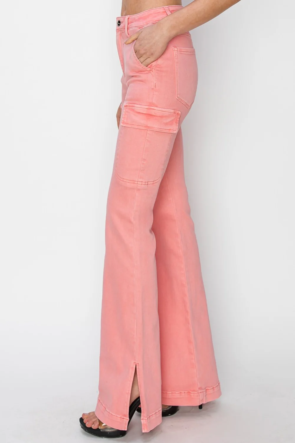 RISEN Full Size High Rise Side Slit Cargo Bootcut Jeans - Image 3