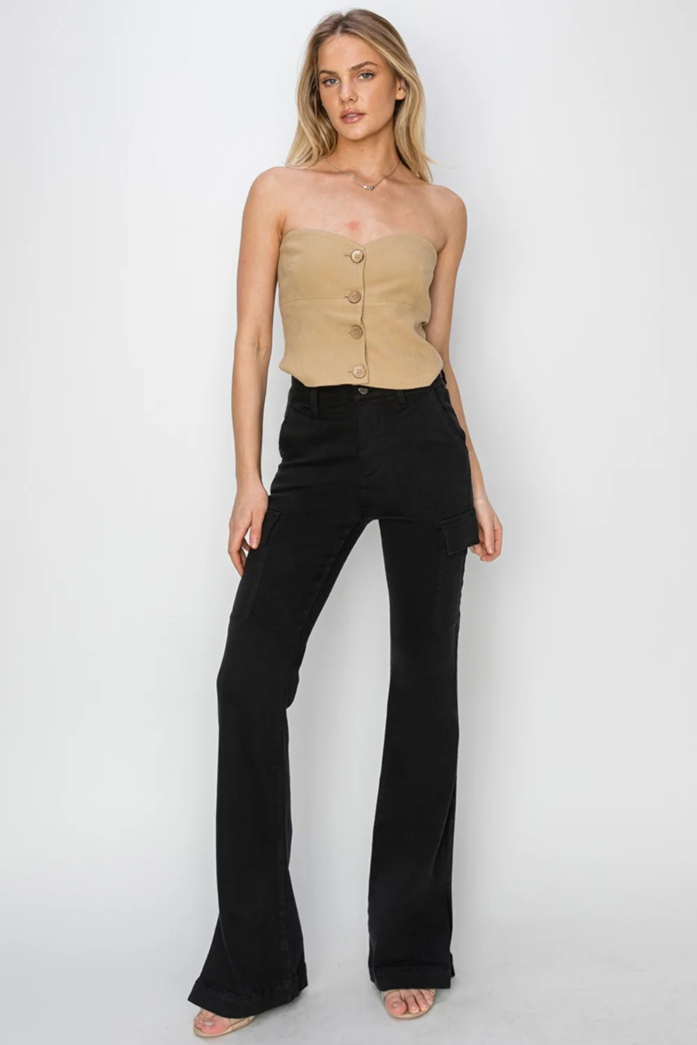 RISEN Full Size High Rise Side Slit Cargo Bootcut Jeans - Image 6
