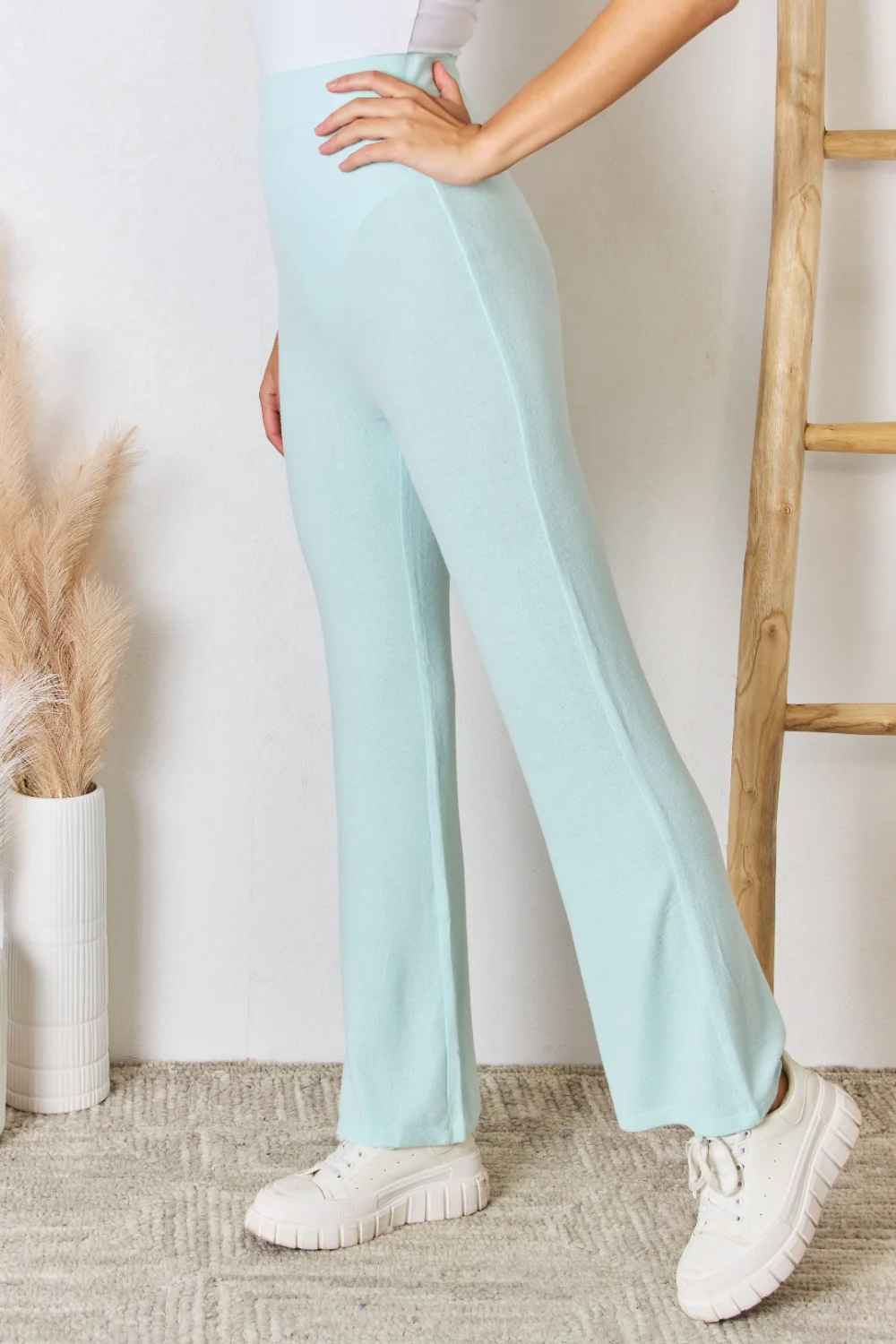 RISEN Full Size High Waist Ultra Soft Knit Flare Pants - Image 3