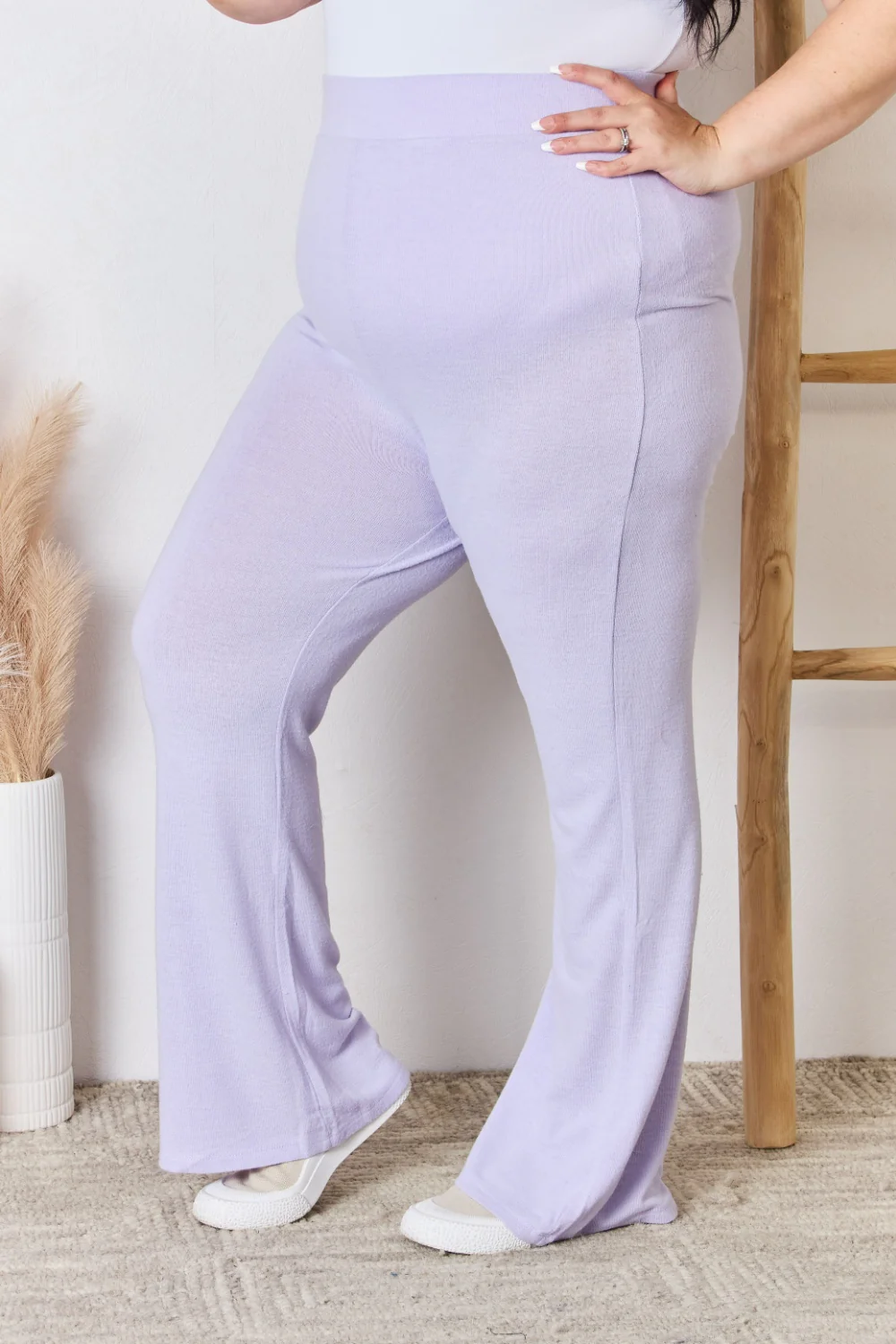 RISEN Full Size High Waist Ultra Soft Knit Flare Pants - Image 7