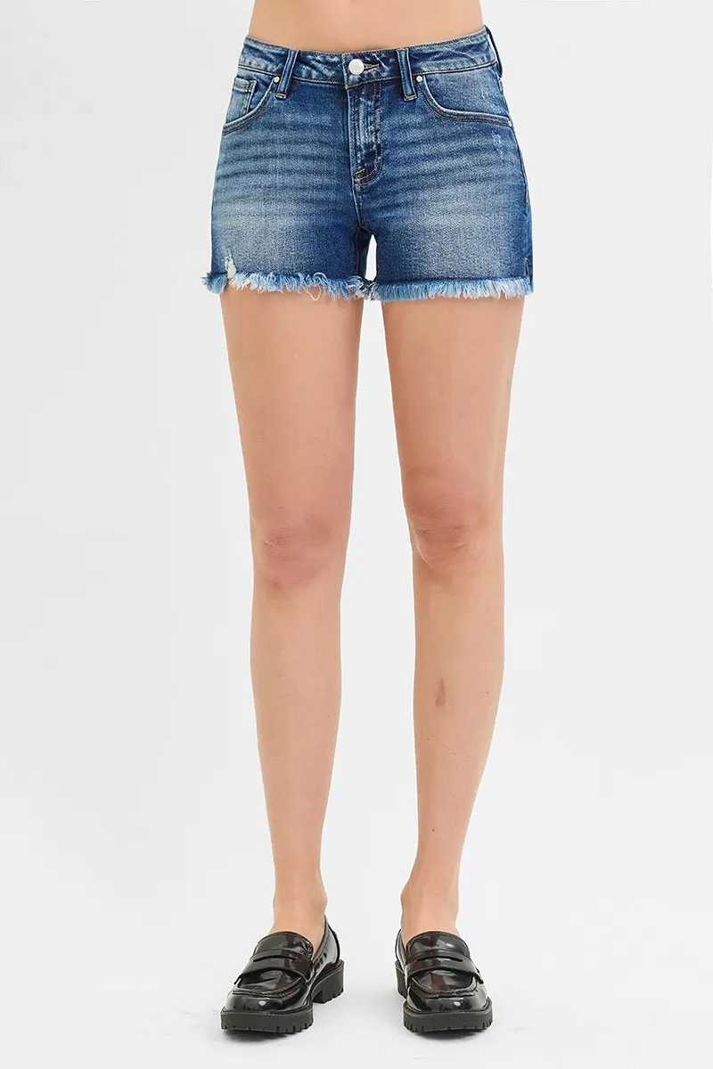 RISEN Full Size Low Rise Frayed Denim Shorts Plus Size - Image 5