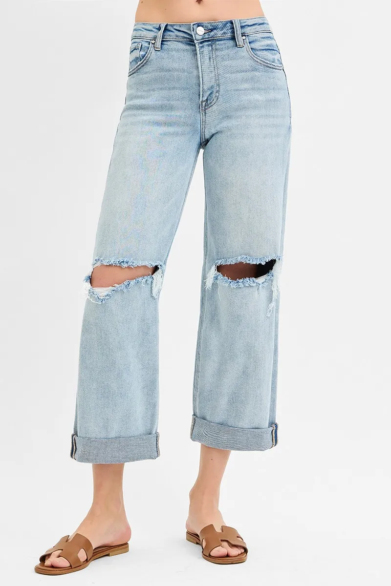RISEN Full Size Mid Rise Fit Boyfriend Jeans with Cuff Plus Size - Image 2
