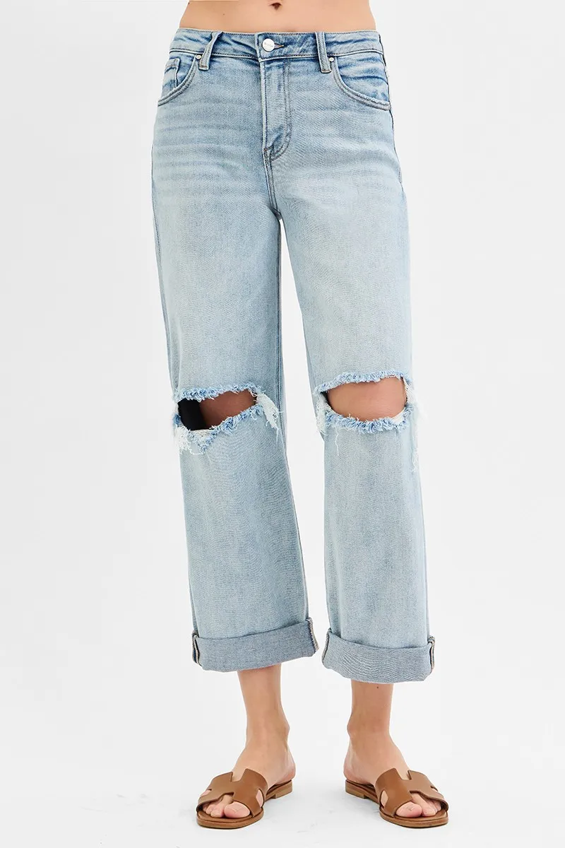 RISEN Full Size Mid Rise Fit Boyfriend Jeans with Cuff Plus Size - Image 3