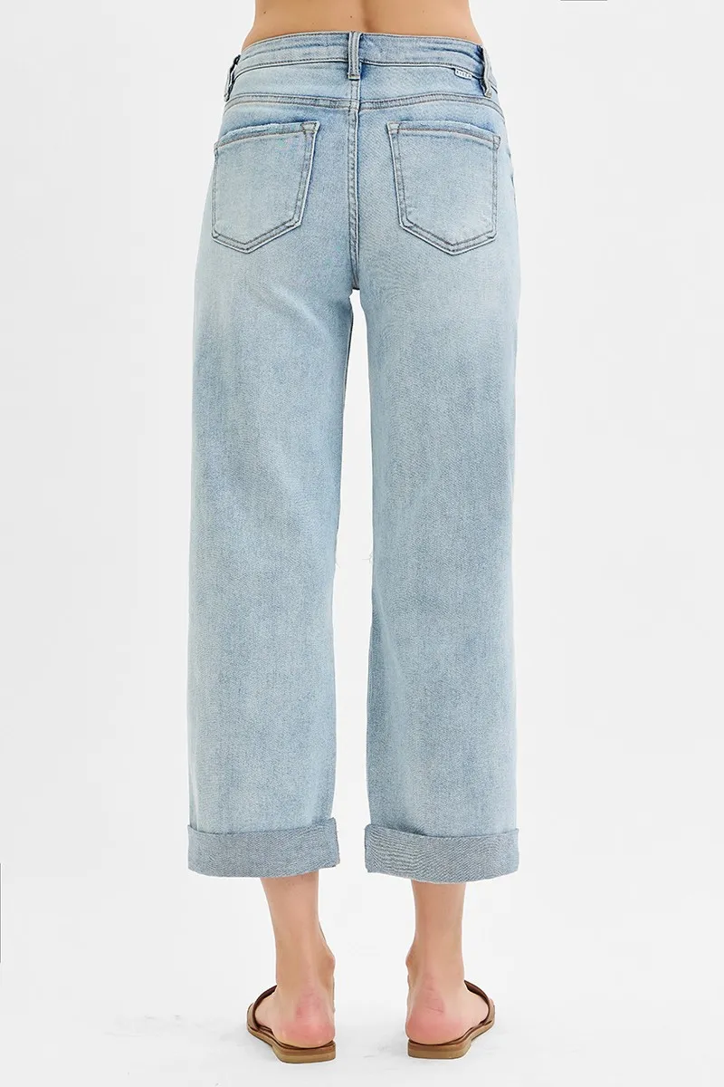 RISEN Full Size Mid Rise Fit Boyfriend Jeans with Cuff Plus Size - Image 5