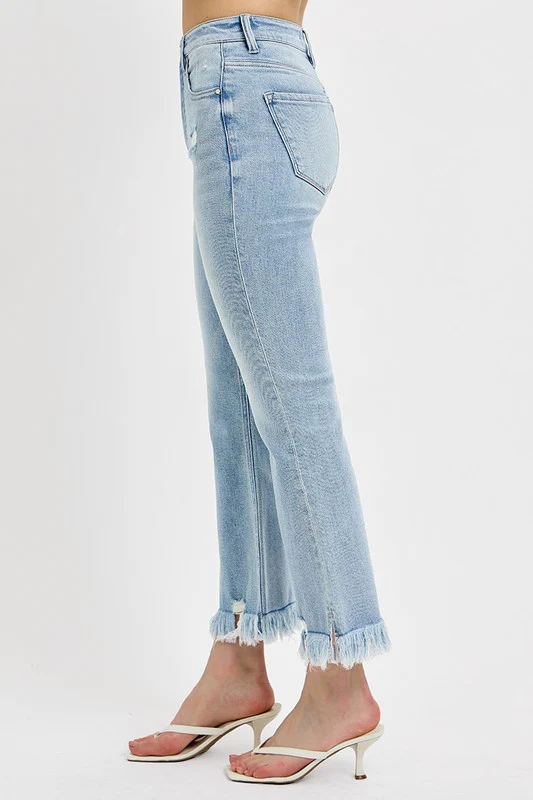 RISEN Full Size Raw Hem Distressed Cropped Flare Jeans Plus Size - Image 2