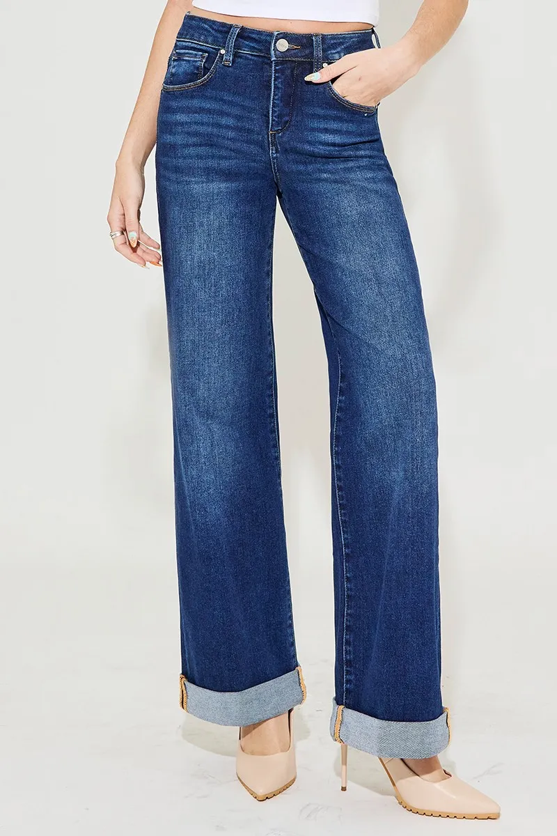 RISEN Full Size Tummy Control High Rise Wide Leg Cuffed Jeans Plus Size - Image 3