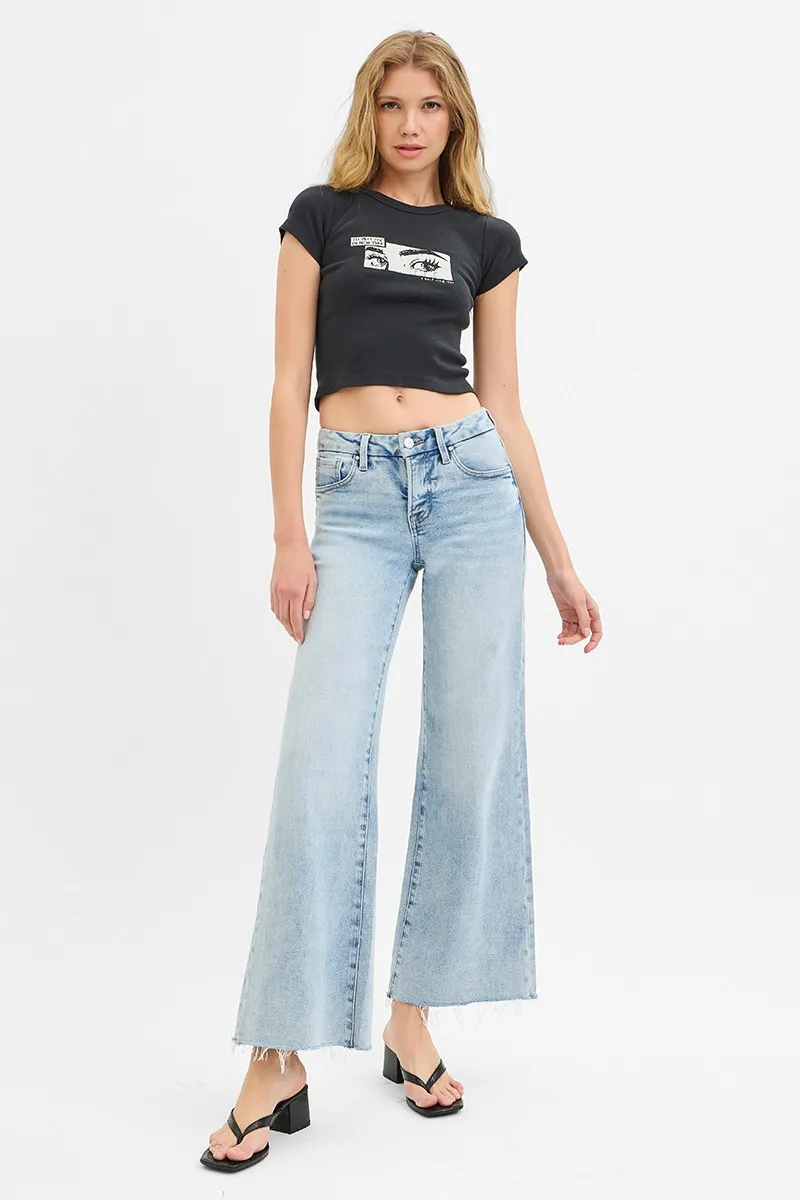 RISEN Full Size Tummy Control Low Rise Wide Leg Raw Cut Hem Jeans Plus Size - Image 6