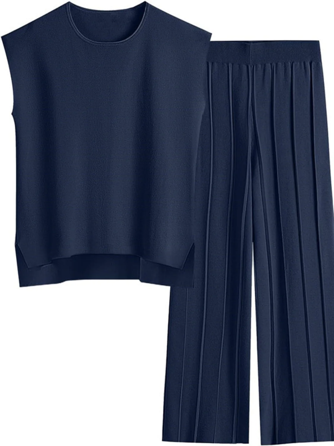 Round Neck Cap Sleeve Top and Pants Knit Set - Image 13