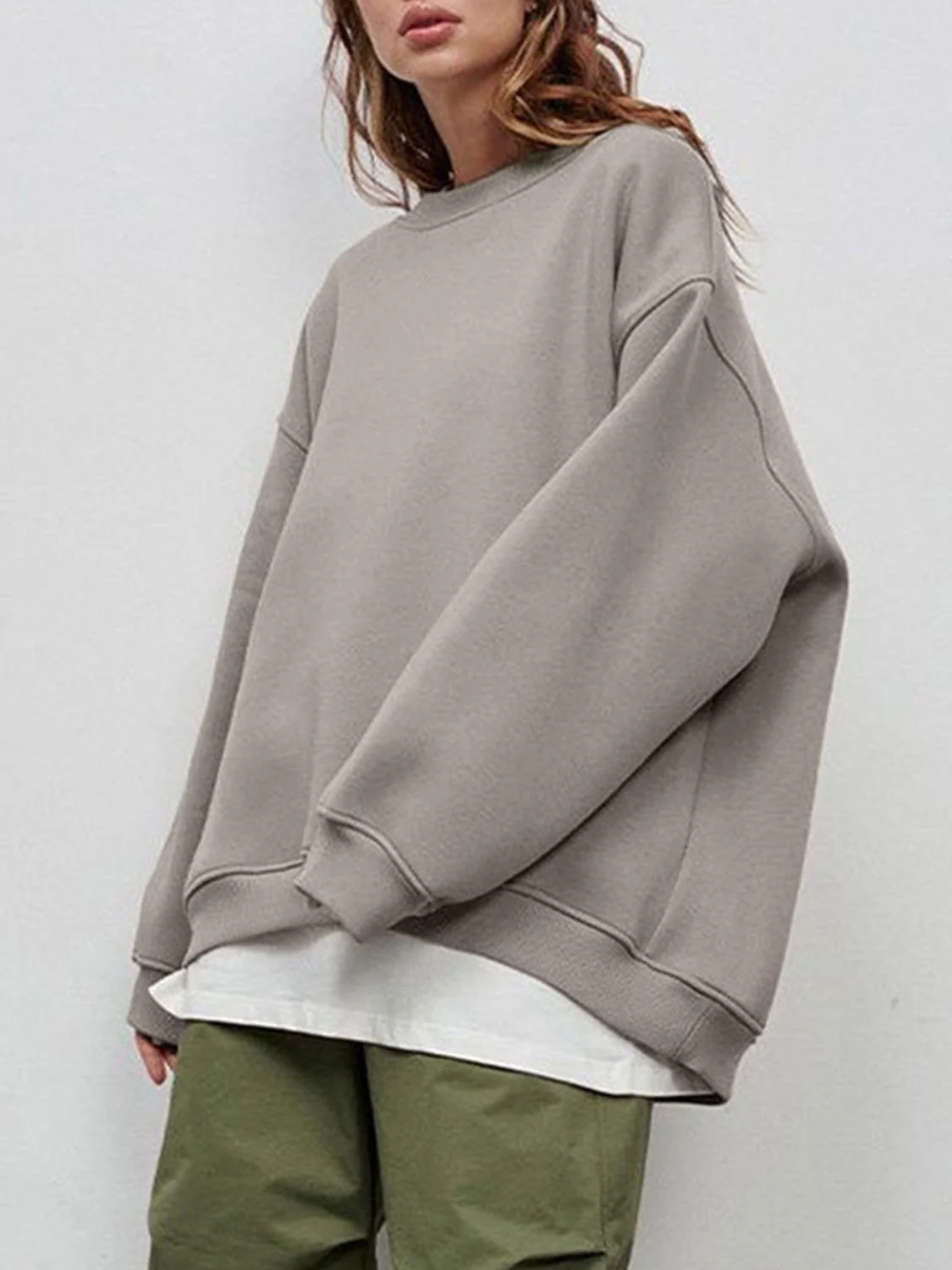Round Neck Dropped Shoulder Long Sleeve Sweatshirt - Image 2