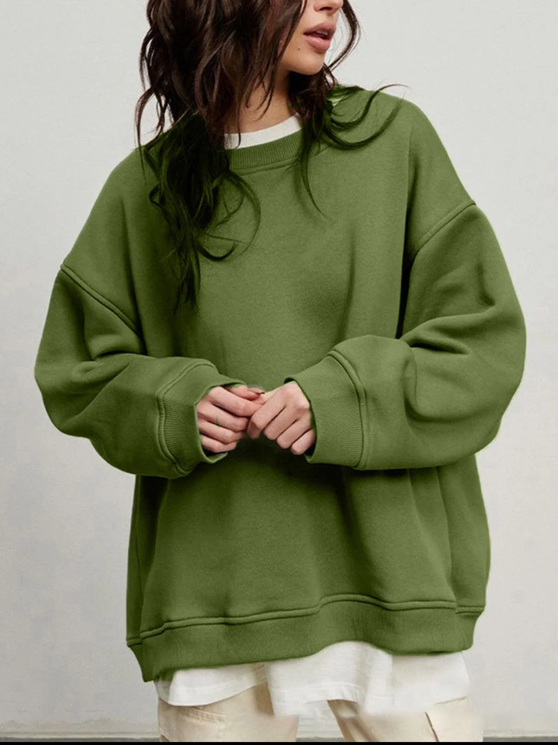 Round Neck Dropped Shoulder Long Sleeve Sweatshirt - Image 21