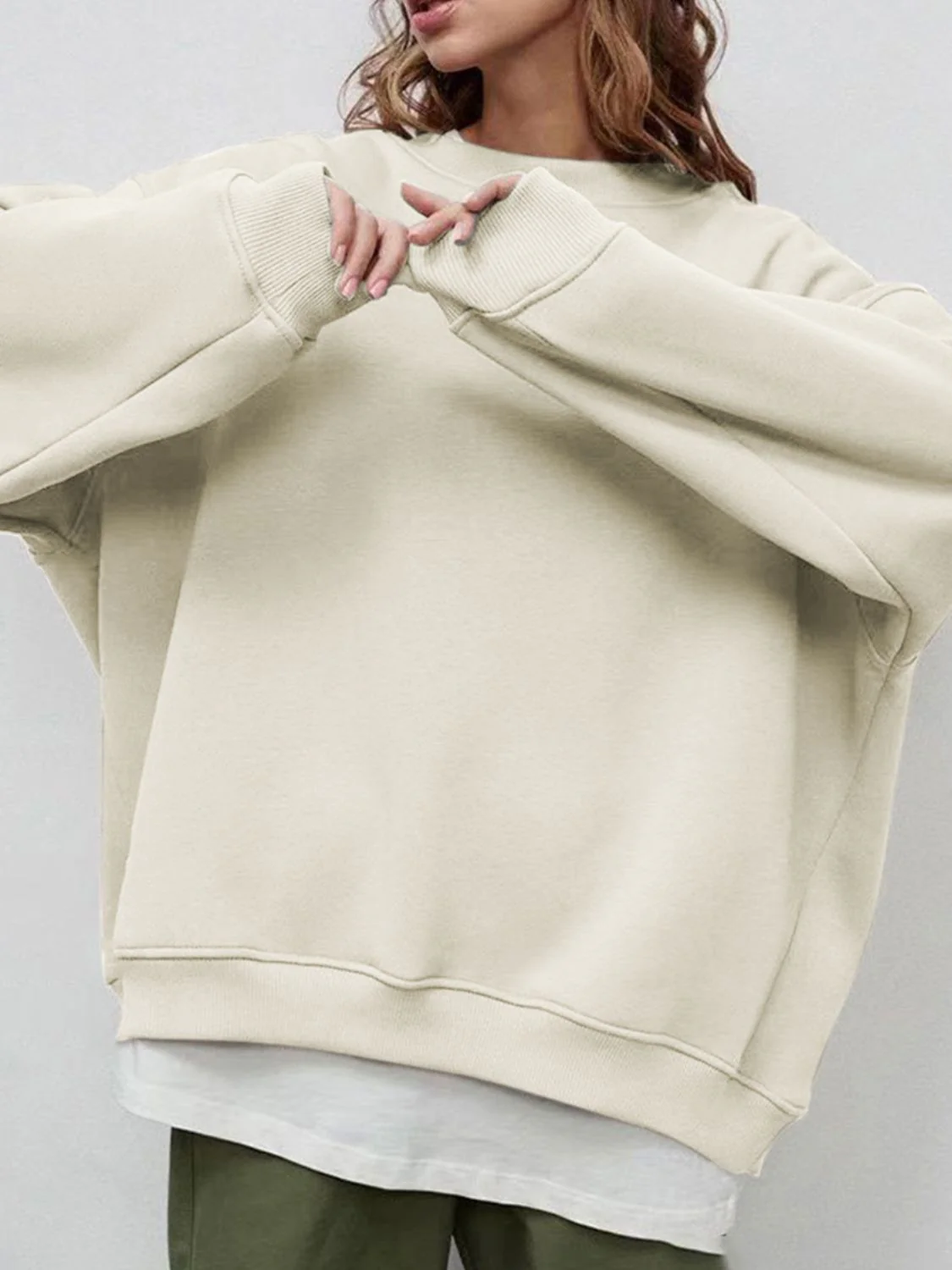 Round Neck Dropped Shoulder Long Sleeve Sweatshirt - Image 29