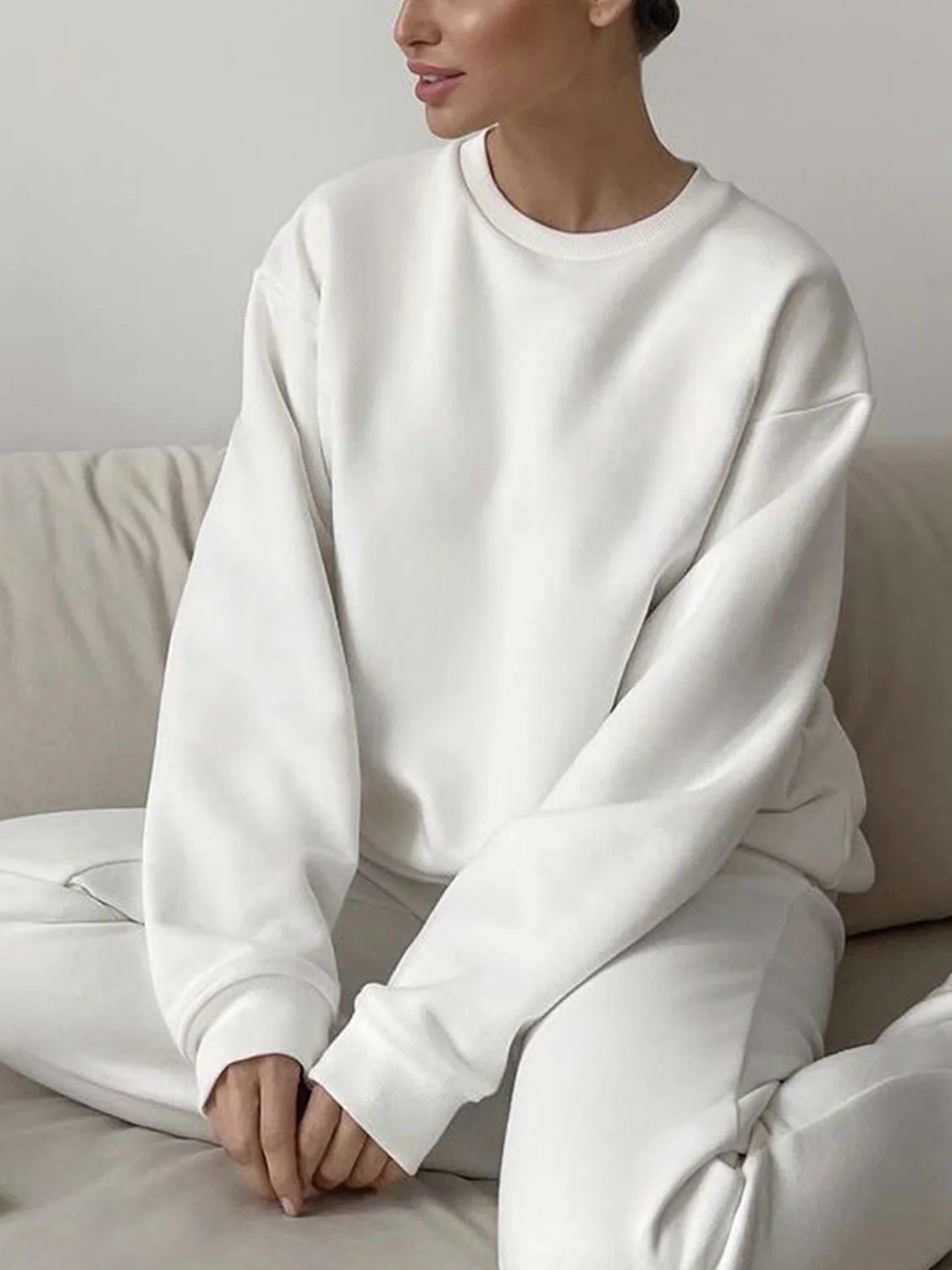 Round Neck Dropped Shoulder Long Sleeve Sweatshirt - Image 5