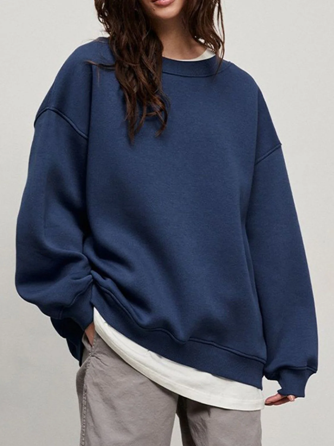 Round Neck Dropped Shoulder Long Sleeve Sweatshirt - Image 7