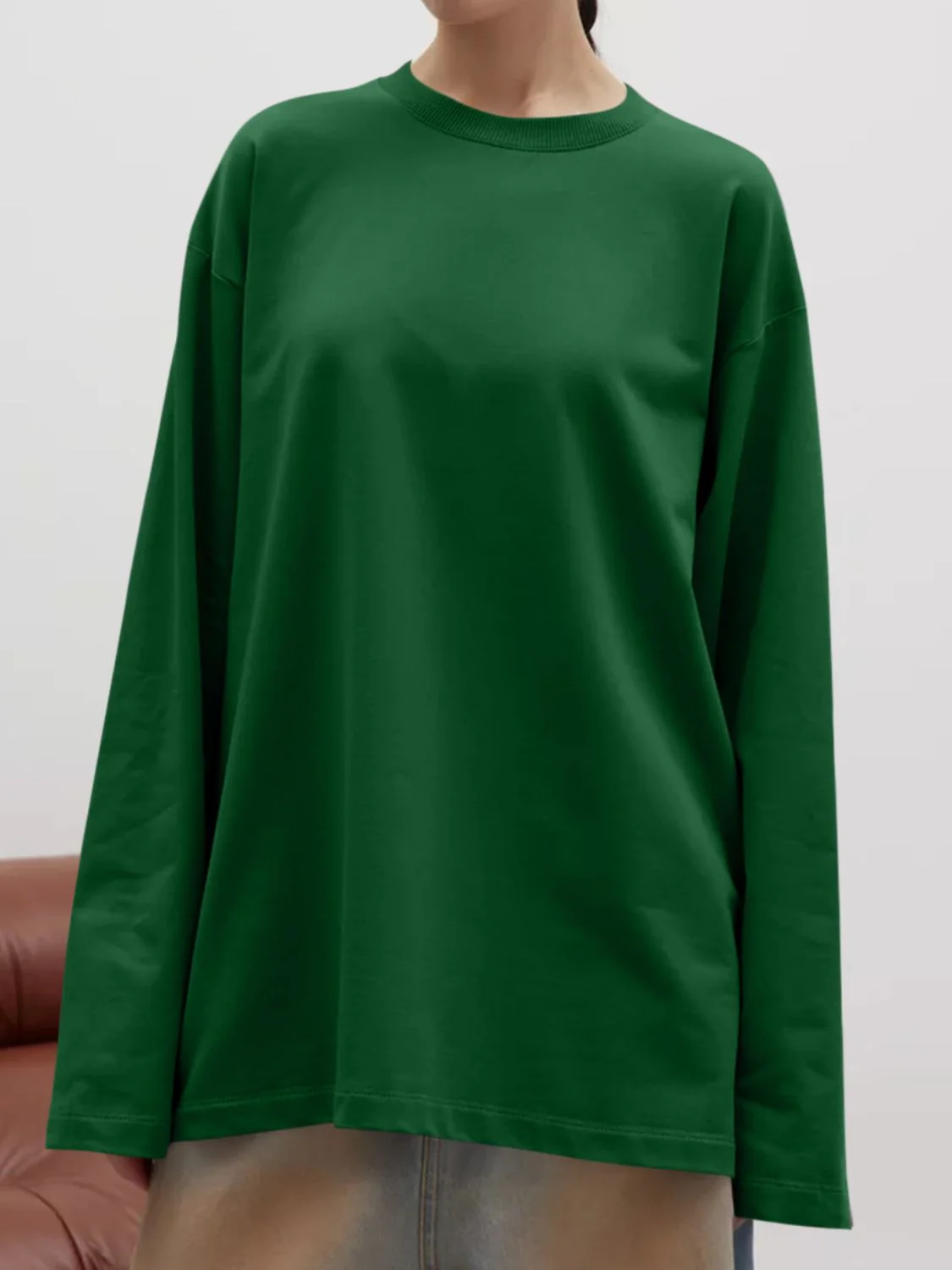 Round Neck Dropped Shoulder Long Sleeve T-Shirt - Image 25