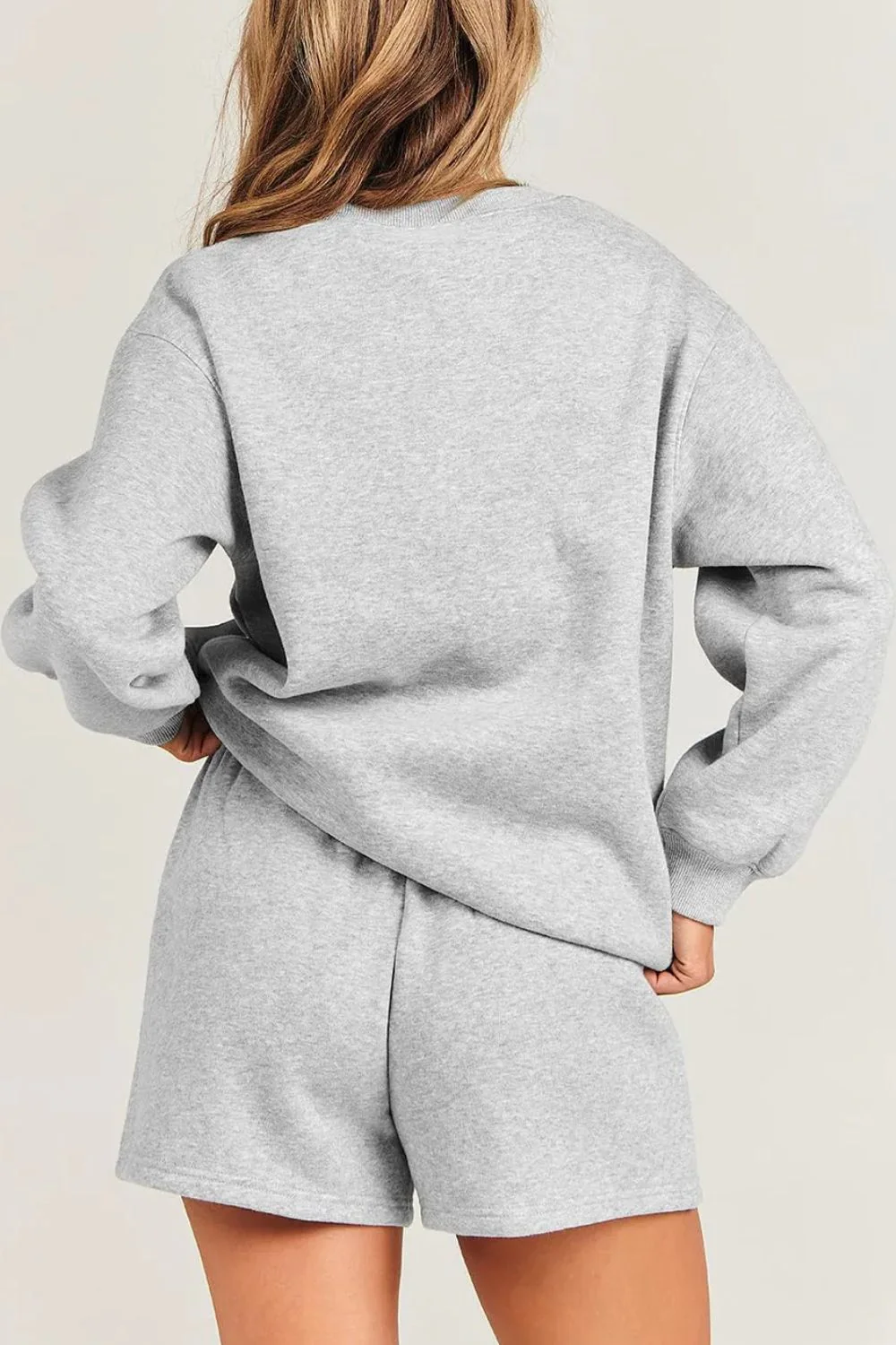 Round Neck Dropped Shoulder Sweatshirt and Shorts Set - Image 2