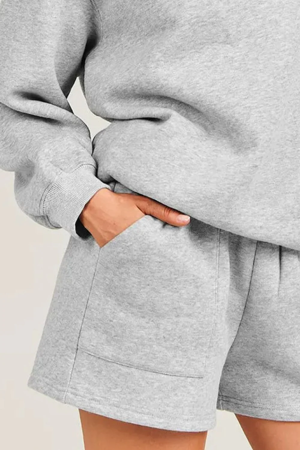 Round Neck Dropped Shoulder Sweatshirt and Shorts Set - Image 3