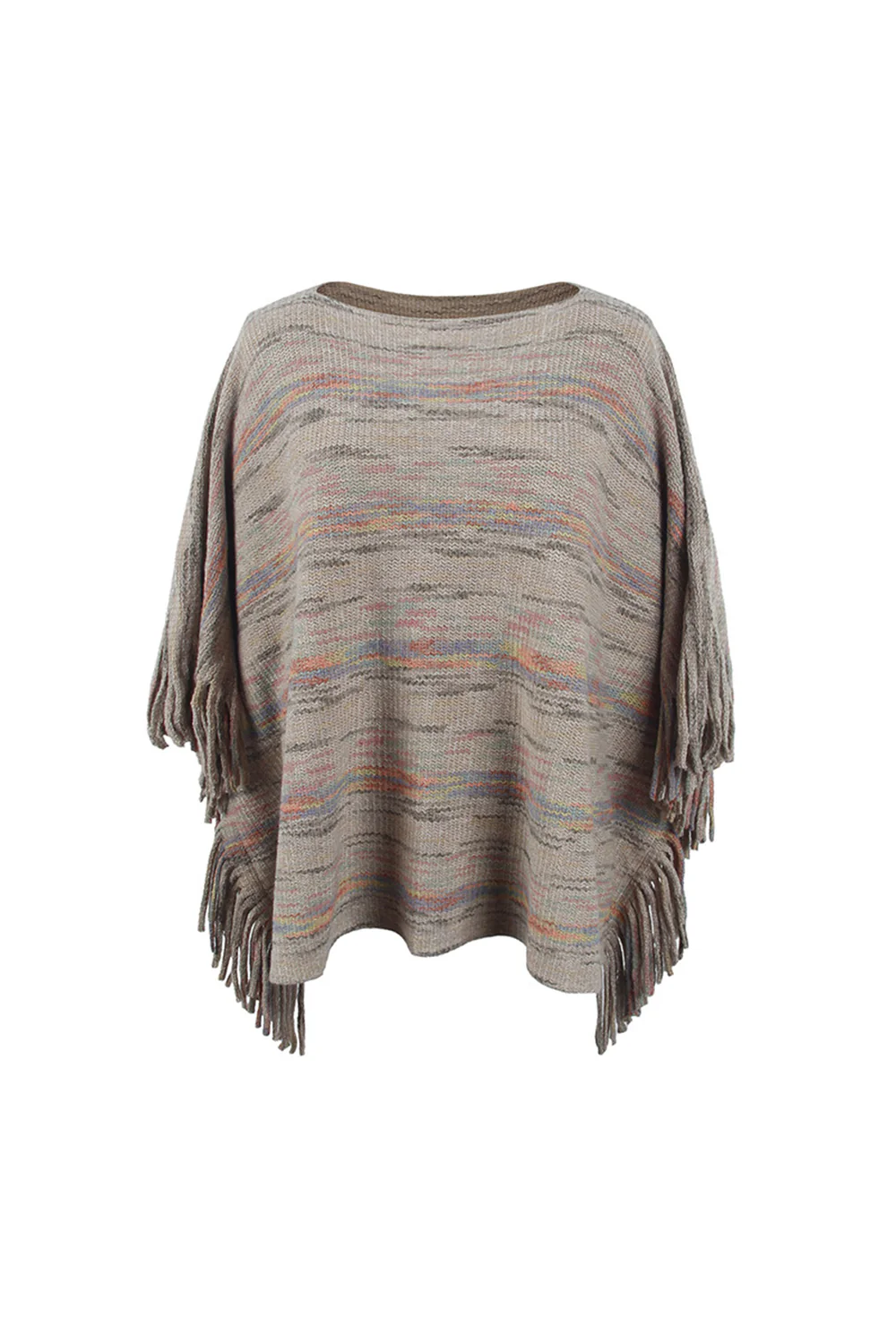 Round Neck Fringe Detail Sleeve Poncho - Image 4