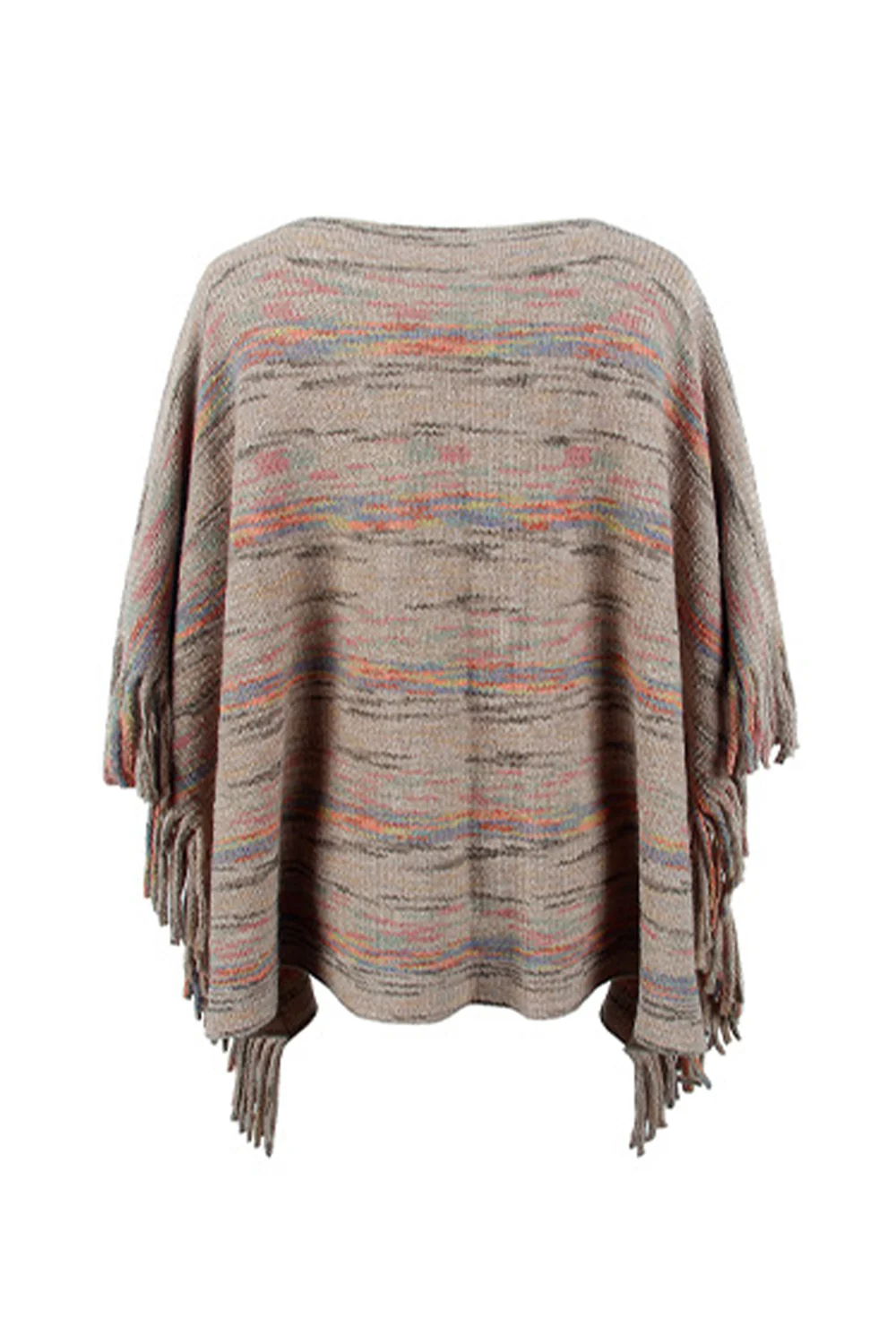 Round Neck Fringe Detail Sleeve Poncho - Image 5