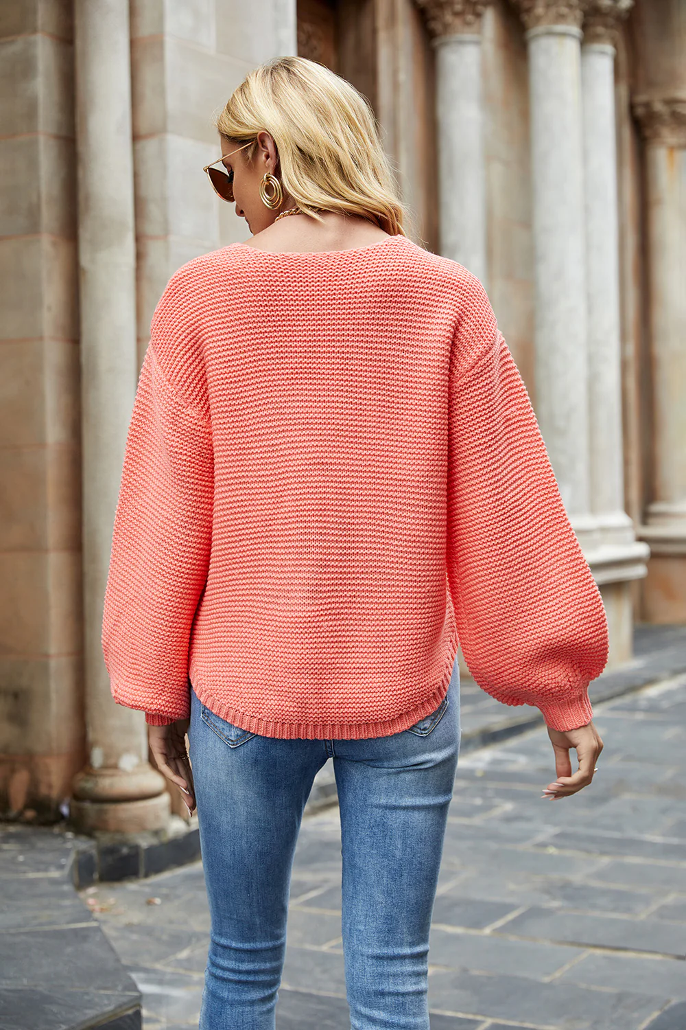 Round Neck Lantern Sleeve Sweater - Image 2